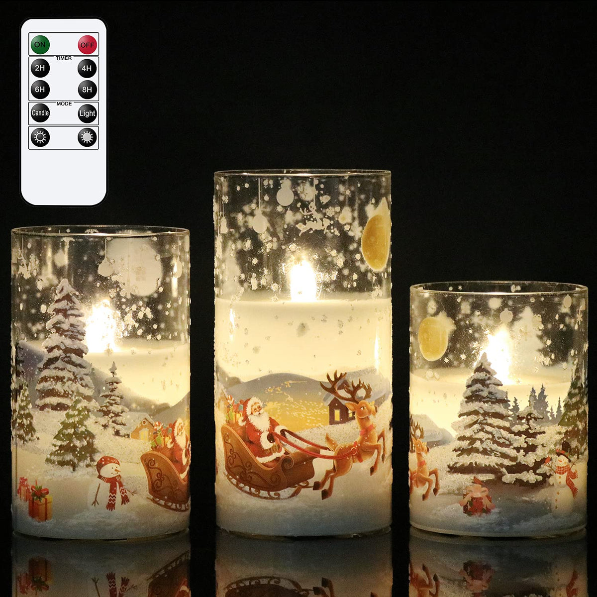 Dromance Santa Claus Glass Flameless Candles Battery Operated Remote And Timer Real Wax Led Flickering Pillar Candles White Cold