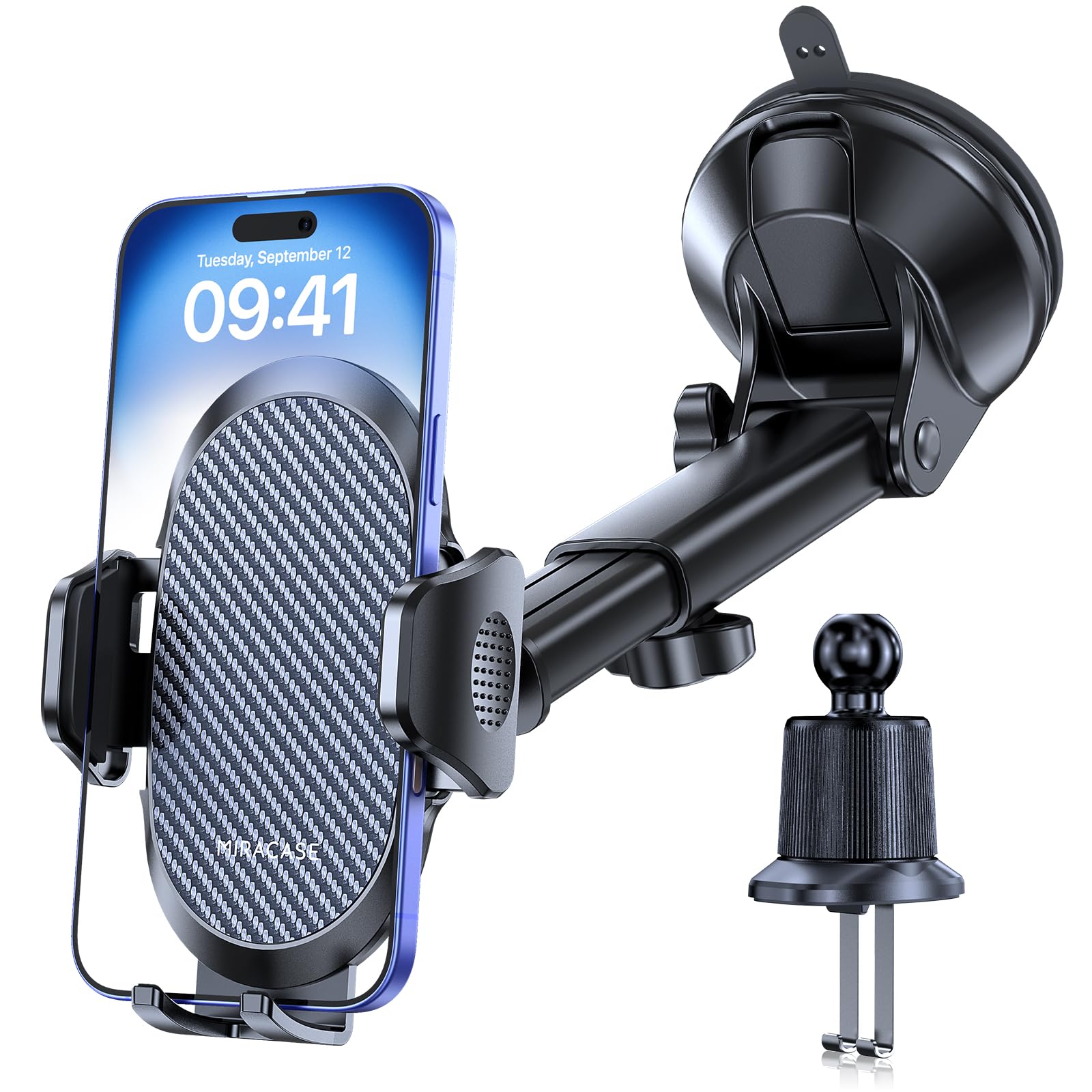 Miracase 3-In-1 Cell Phone Holders For Your Car, Universal Car Phone Holder Mount For Car Dashboard Air Vent Windshield Compatib