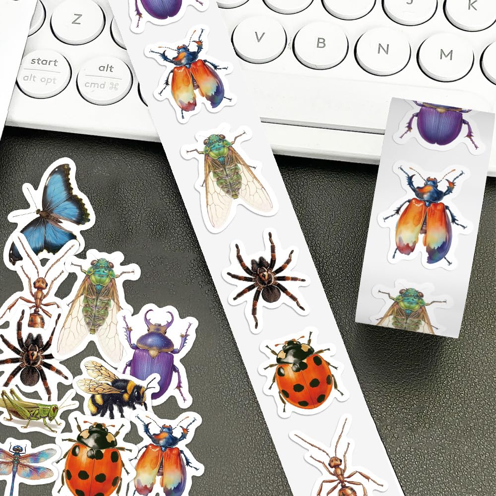 500Pcs Insect Bug Stickers Rolls   10 Design Realistic Nature Insect Sticker Ladybird Beetle Butterfly Bee Decals Insect Aesthet