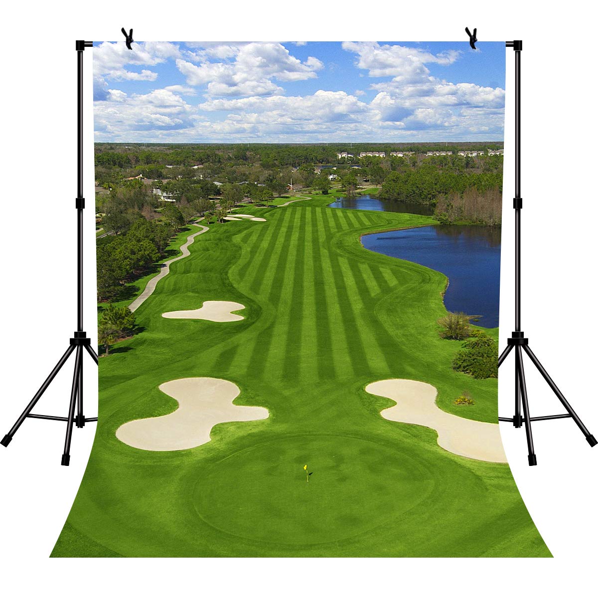 Lylycty 5X7Ft Golf Course Backdrop Blue Sky White Clouds And Bunker Green Grass Backgrounds For Photography Lyzy0798