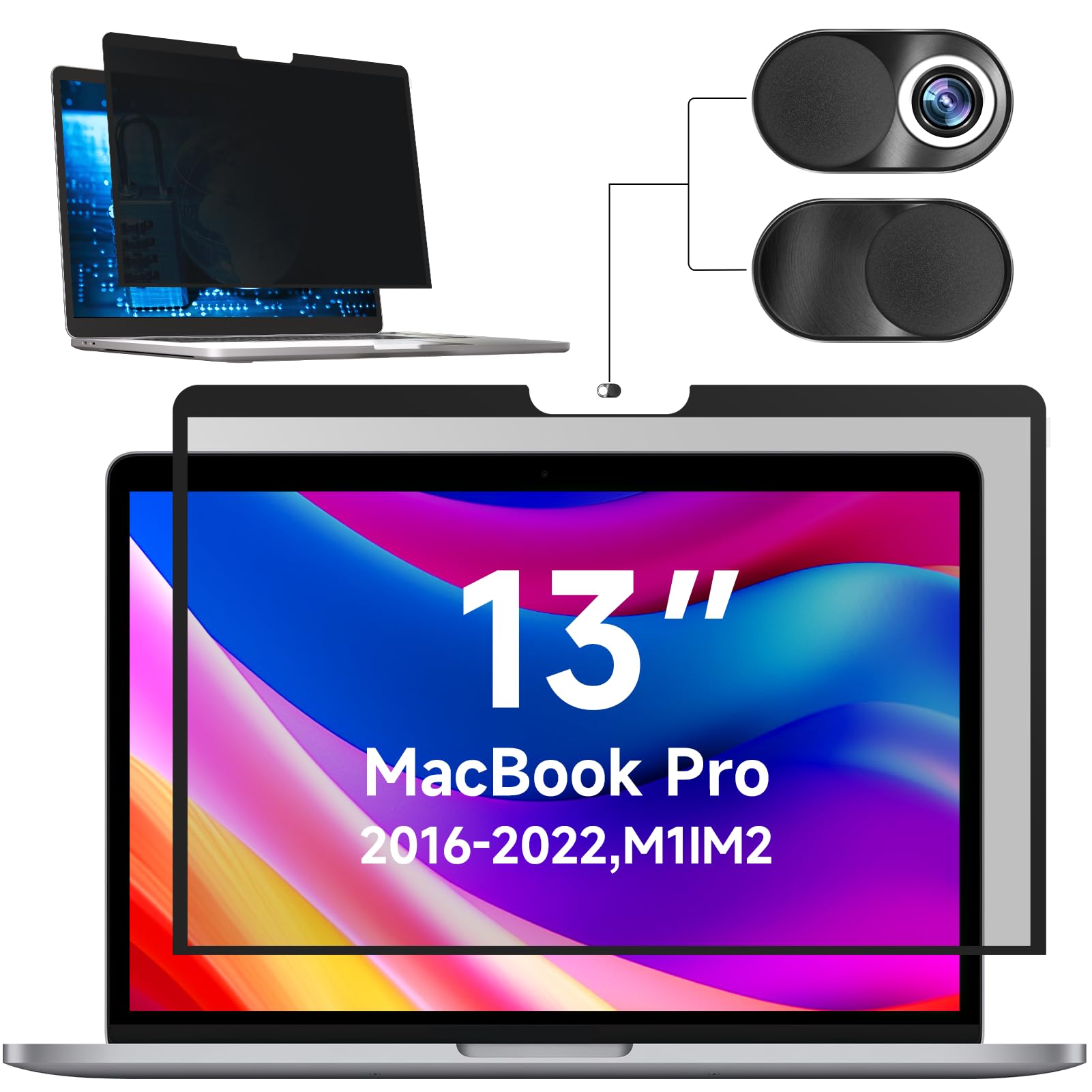 Mamol Privacy Screen For Macbook Pro 13 Inch(2016 2022, M1, M2) & Macbook Air 13'' (2018 2021, M1), Magicsuction Removable Vacuu