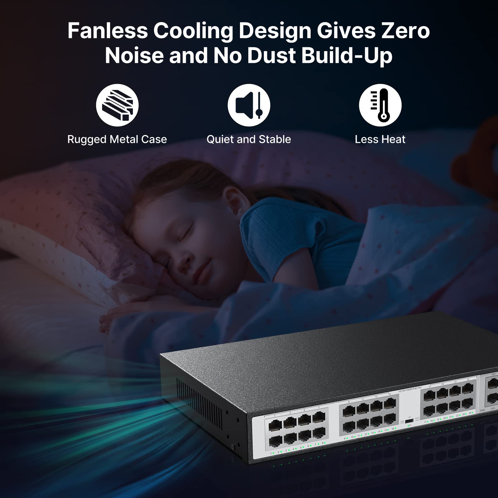 24 Port Poe Switch,10/100Mbps Poe+ Ethernet Switch Unmanaged With 2 Gigabit Uplink Ports,1 Sfp Port Up To 30W Per Port, Total Bu