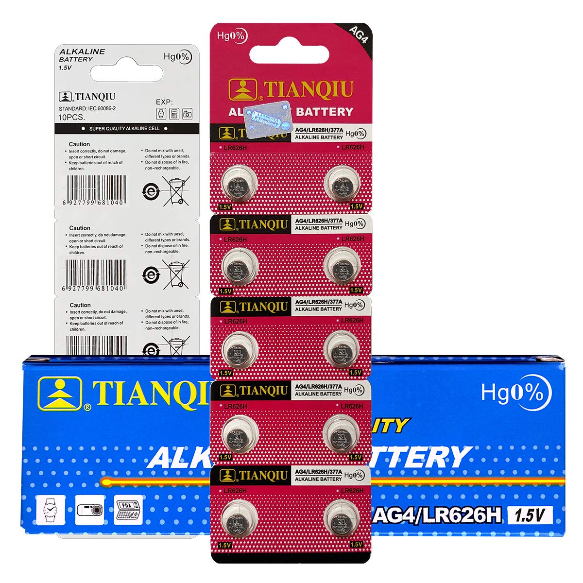 Tianqiu 10Pcs Ag4 Lr626 377 Sr626Sw Alkaline Battery