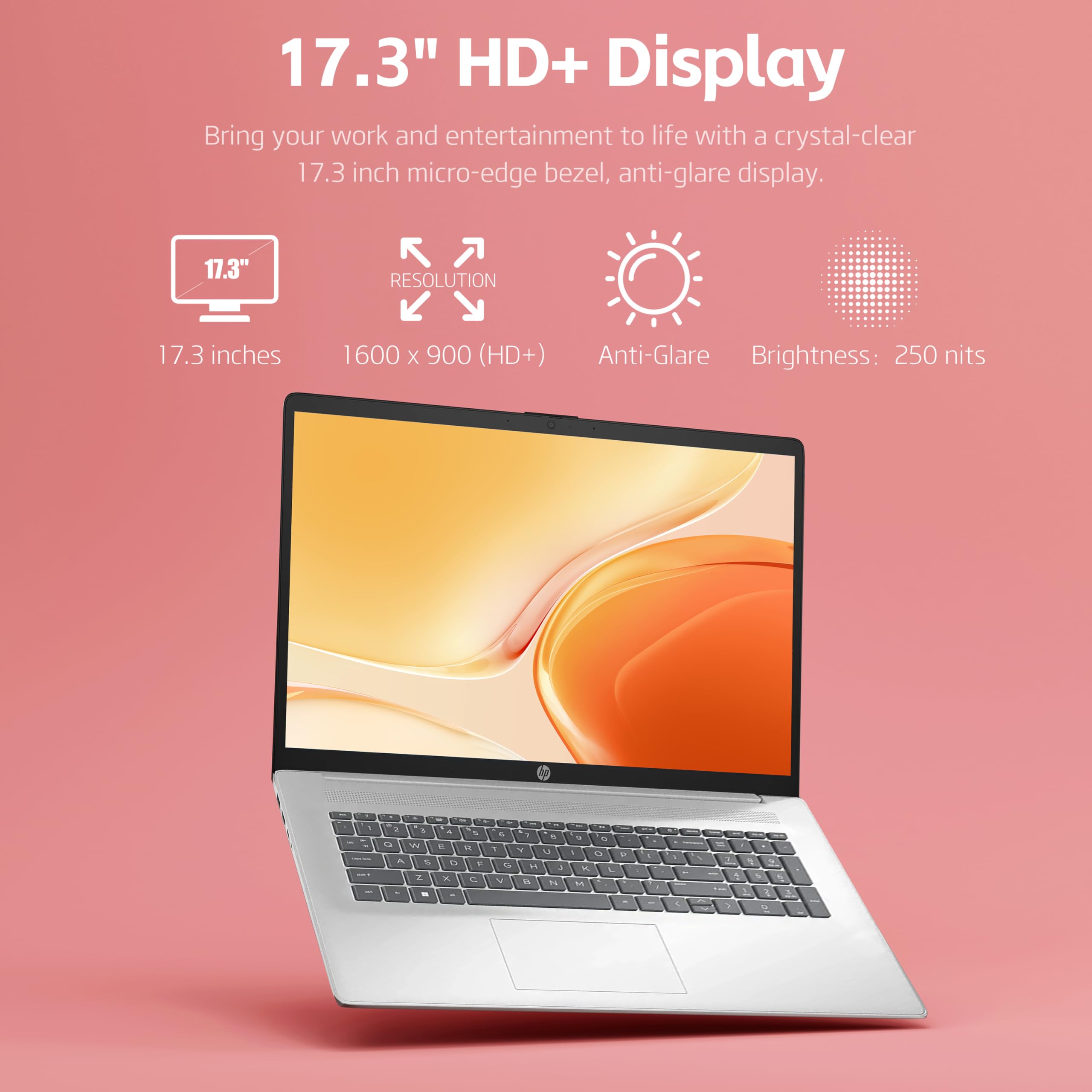 Hp 17 Laptop, Intel Core I3 N305 Processor, 8-Cores, 16Gb Ram, 1Tb Ssd, 17.3'' Hd Display, Numeric Keypad, 720P Camera, Long Bat