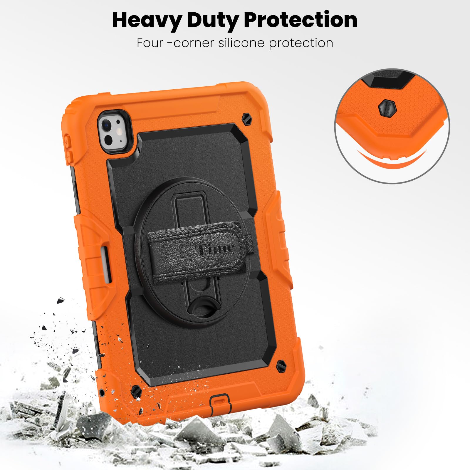 Timecity Case For Ipad Pro M4 11 Inch 2024 Release 5Th Generation With Built In Screen Protector, 360 Rotating Stand, Adjustable