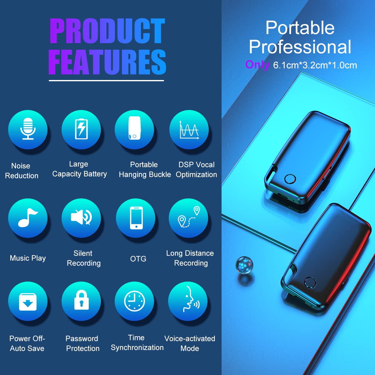 Voice Recorder, 64Gb Voice Activated Recorder With 1136 Hours Recording Capacity, Digital Voice Recorder, 30 Hours Battery Time