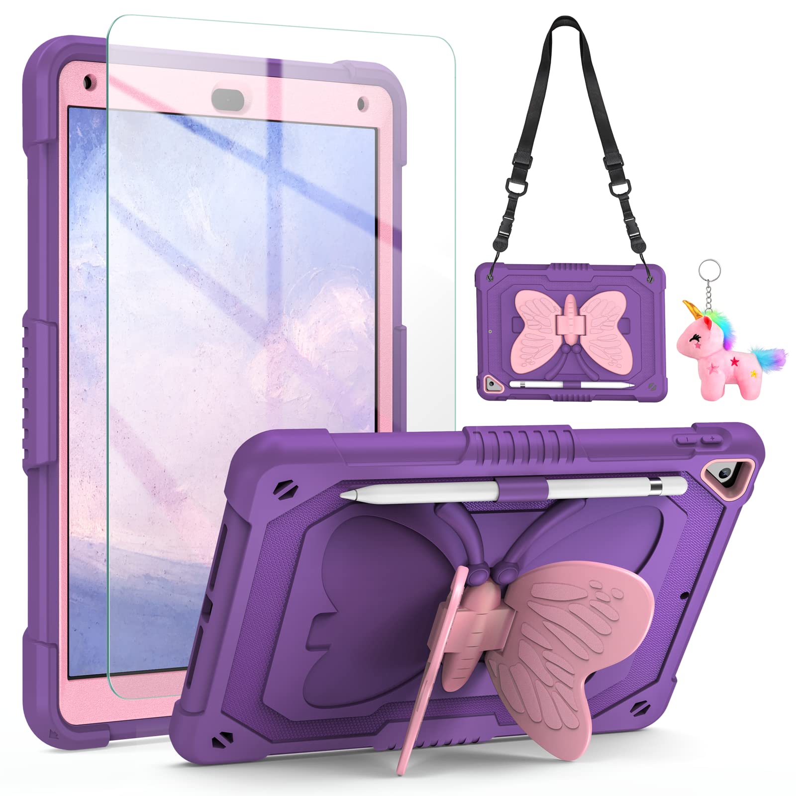 Vofuoe For Ipad 6Th/5Th Generation Case With Screen Protector For Ipad 9.7 Case 2018 2017 Butterfly Stand Strap Dolls Pencil Hol