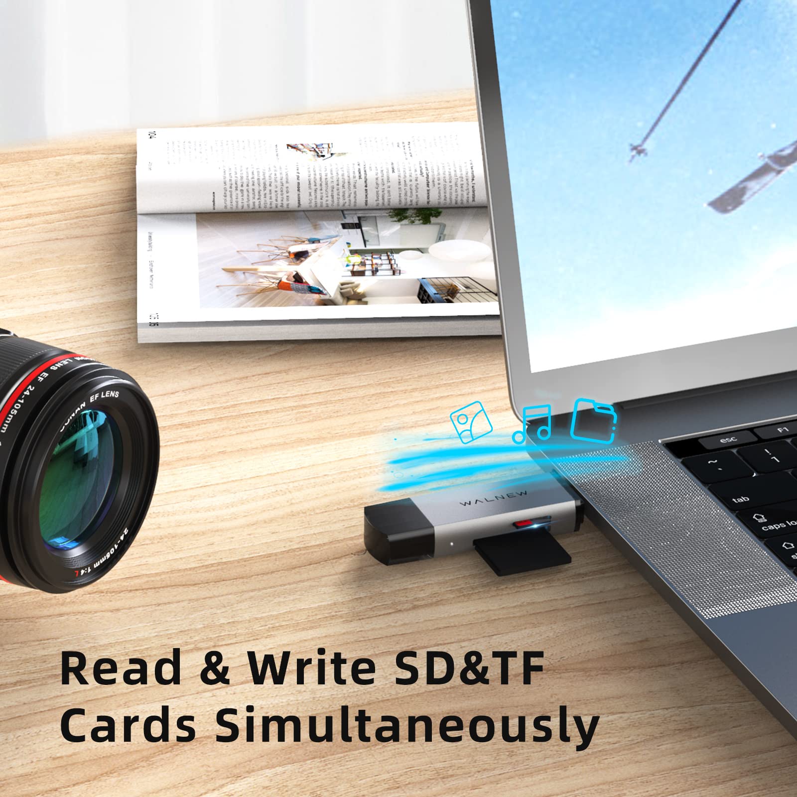 Sd Card Reader, Walnew Usb 3.0 And Usb C To Sd/Tf Memory Card Adapter For Mac,Macbook,Computer/Pc,Laptop,Ipad 10,Iphone 15 Pro/M