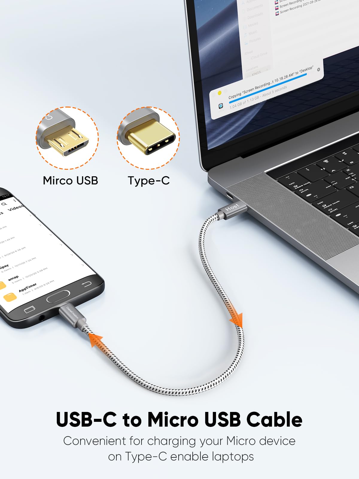 CableCreation USB C to Micro USB OTG Cable 3-Pack 0.2M Space Gray Aluminum Braided Fast Charging Data Transfer