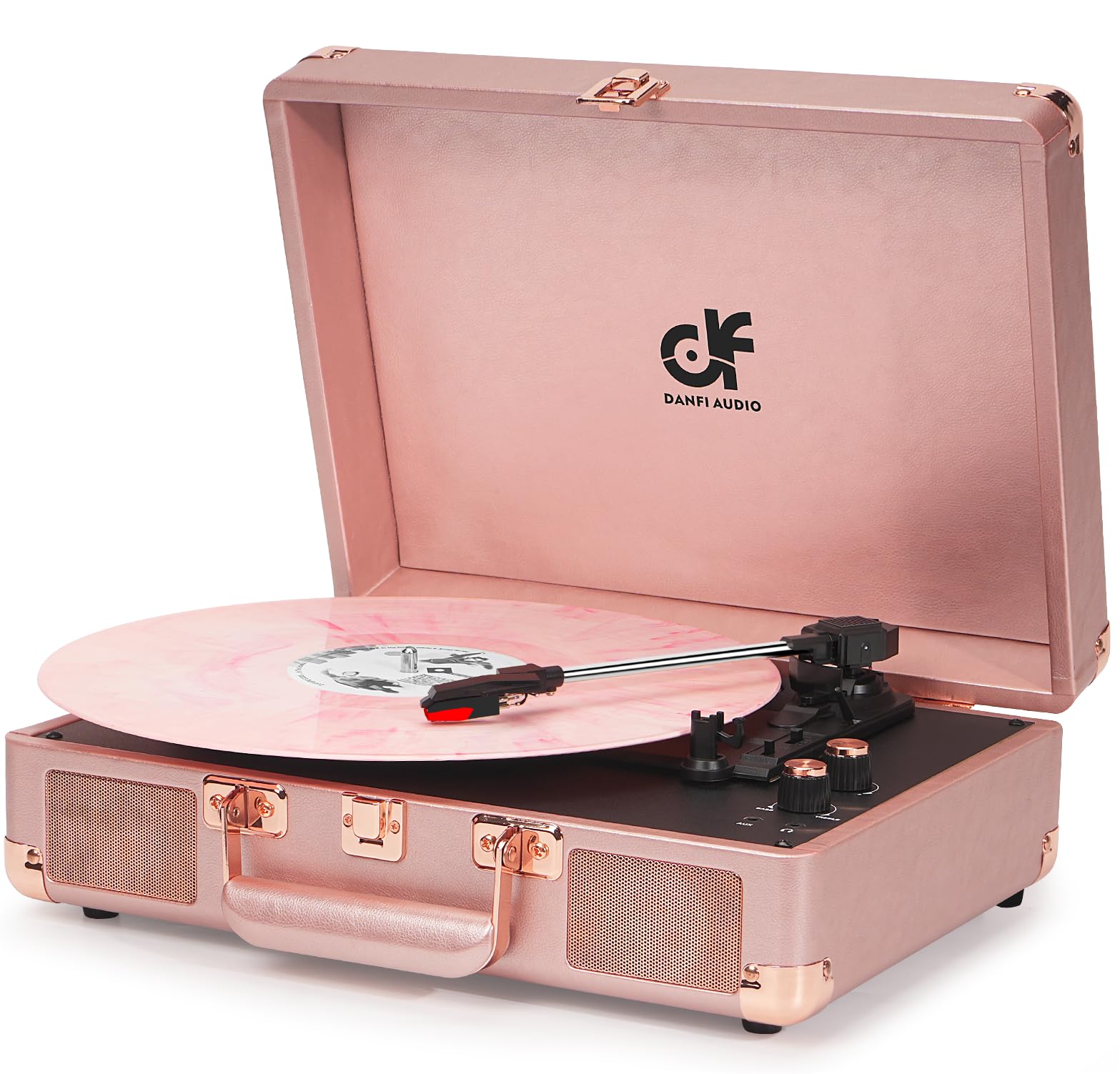 Vinyl Record Player 3 Speed Portable Suitcase Record Player With Built In Speakers, 3.5Mm Headphone Jack, Rca Out/Aux In, Vintag