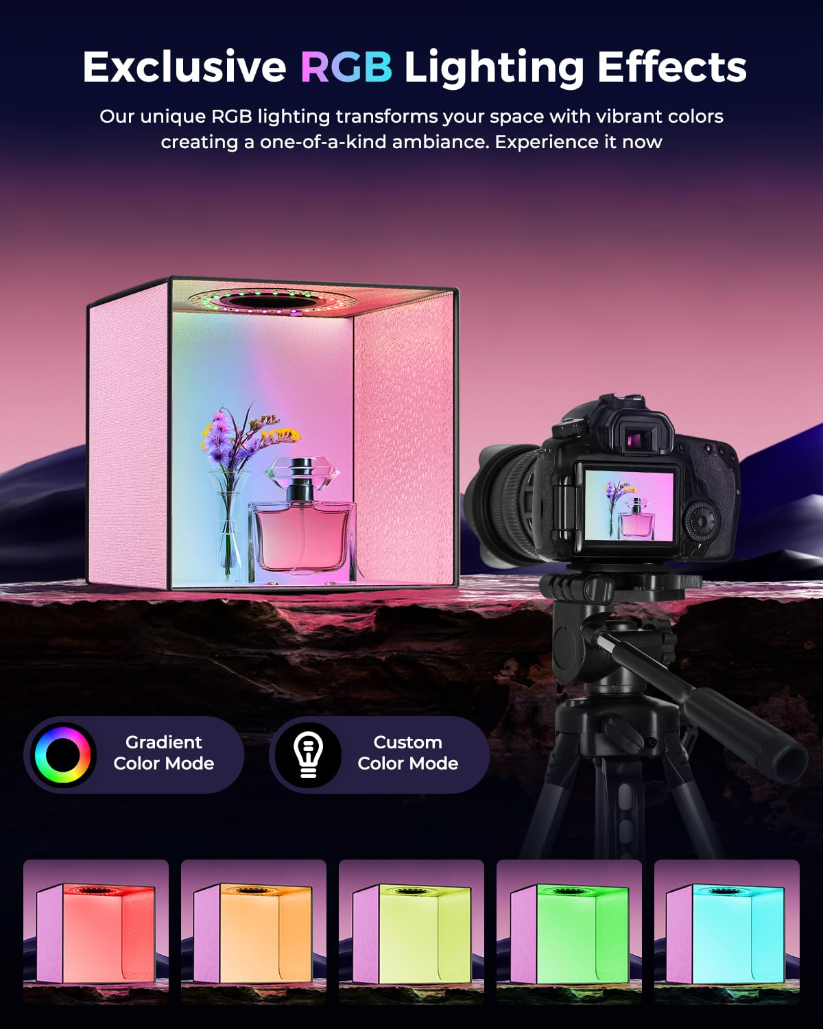 Munbyn Photo Light Box Photography, Portable Photo Studio Box 12'' X 12'' Pink Professional Photo Tent Kit With 6 Color Rgb Led