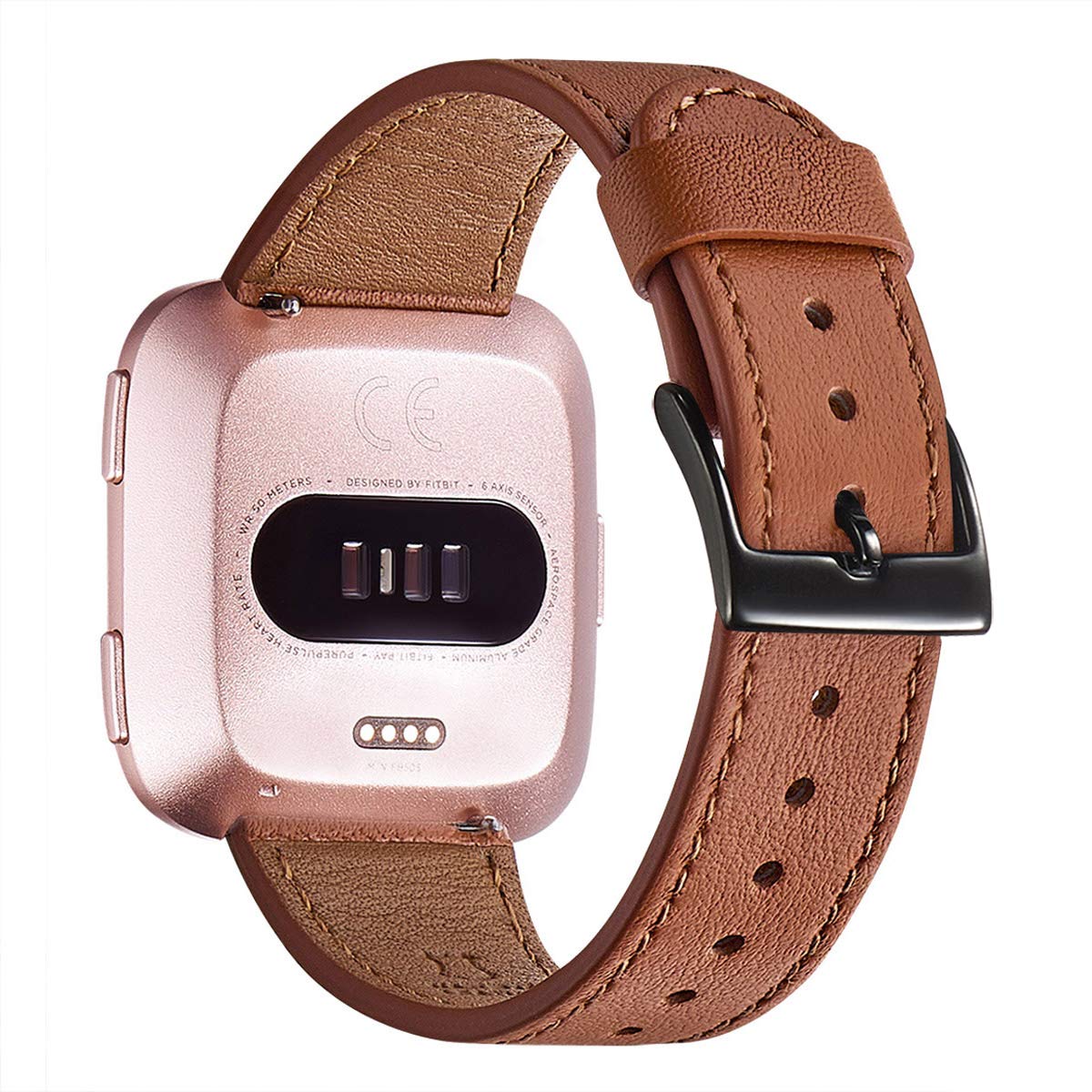 Wfeagl For Versa Band, Top Grain Leather Band Replacement Strap For Versa/Versa 2 /Versa Lite/Versa Se Fitness Smart Watch (Brow