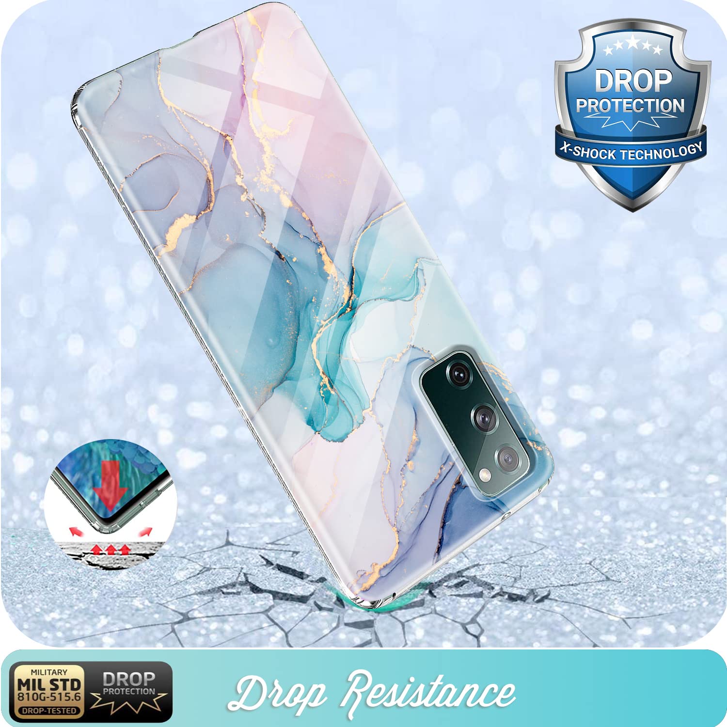luolnh Samsung Galaxy S20 FE Marble Design Shockproof TPU Phone Case Blue Purple
