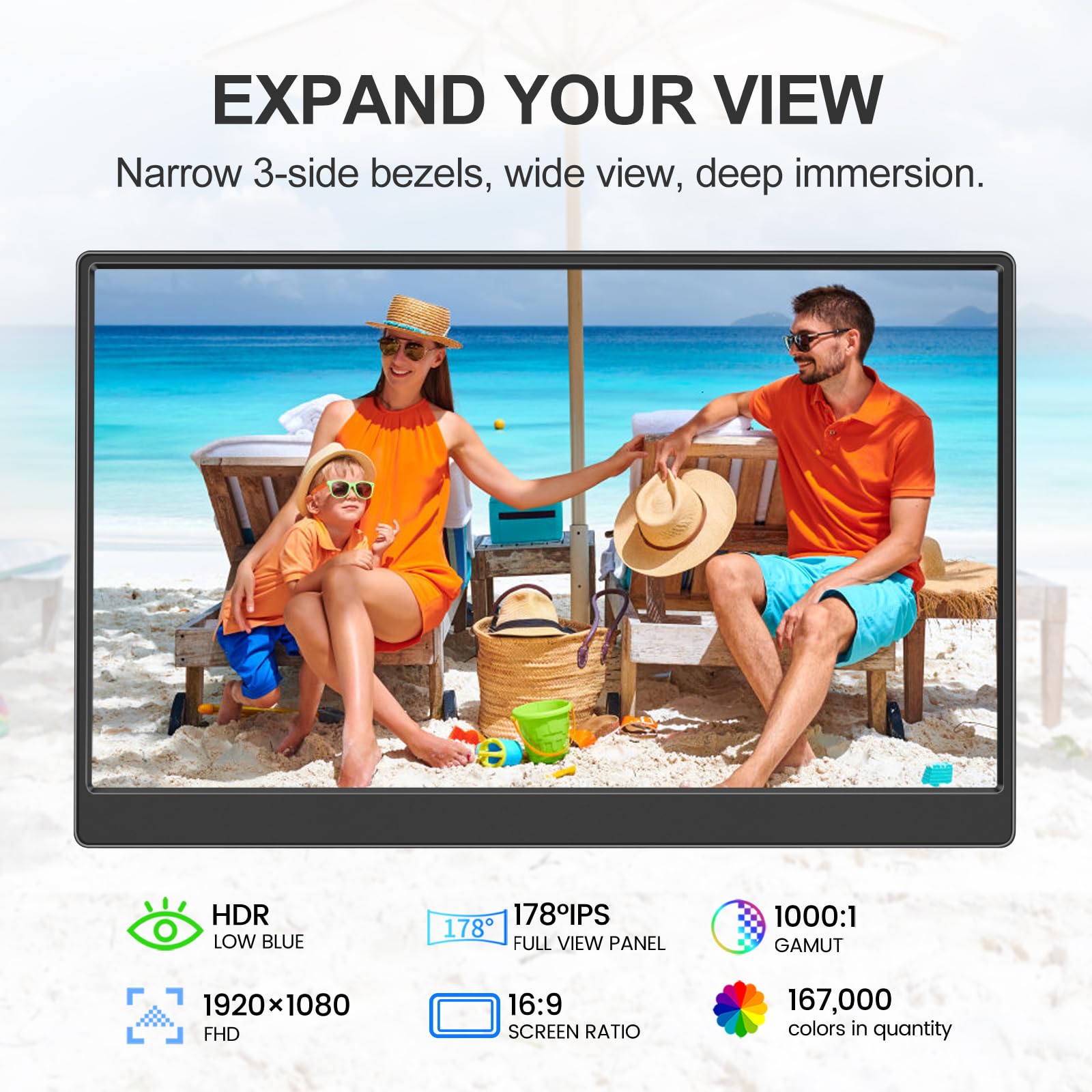 Ufyql Portable Monitor 15.6-Inch Fhd 1080P Ultra-Slim Travel External Monitor Hdr Ips Gaming Display With Kickstand &Speakers Us