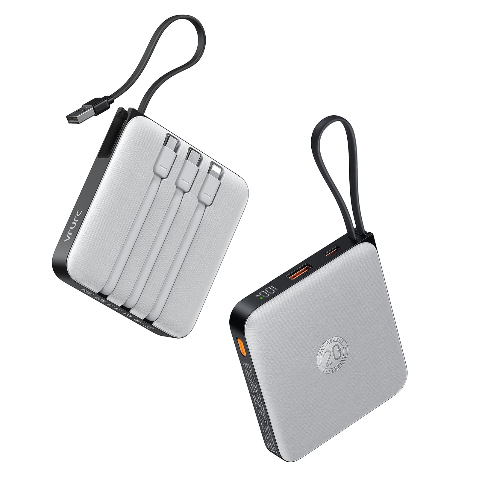 VRURC 20000mAh Portable Phone Charger with 4 Built-in Cables, Power Bank Fast Charging 22.5W USB C Battery Pack, for iPhone 16 1