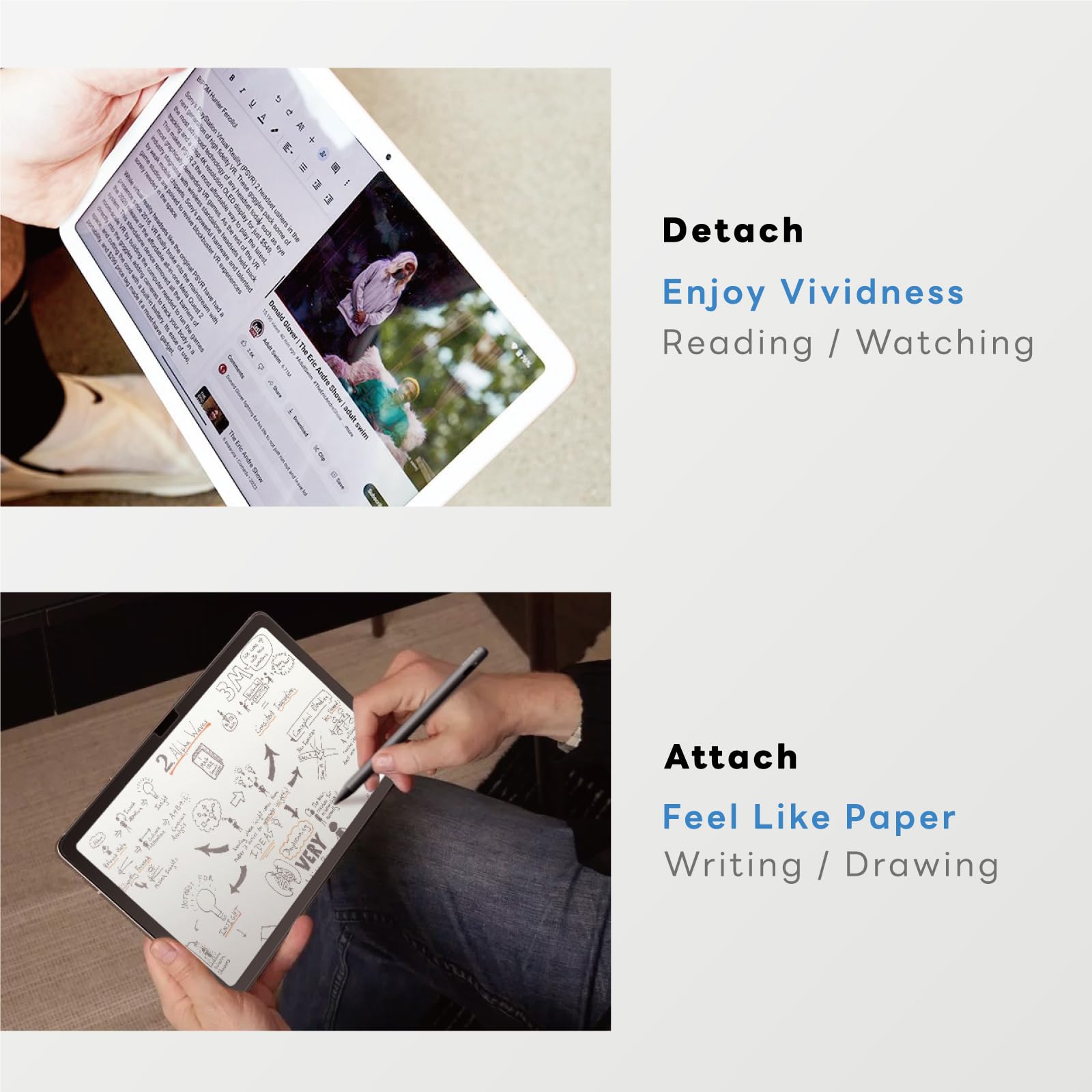 Penoval Detachable Paperfeel Screen Protector For Google Pixel Tablet 2023, Reusable Nano Tech, Easy Install & Detach, Anti Glar