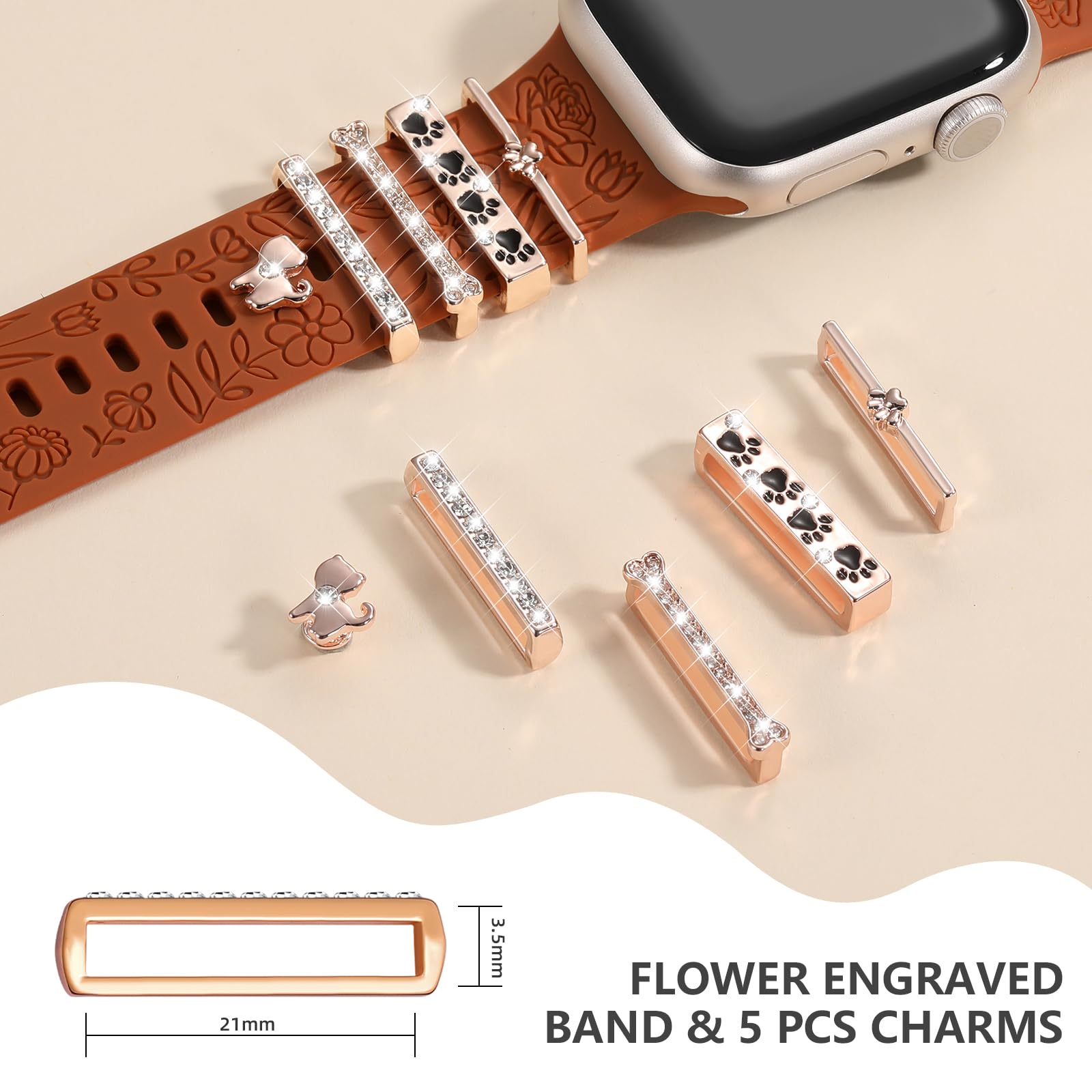 Daqin Flower Engraved Band Compatible With Apple Watch Bands For Women 40Mm 38Mm 41Mm 42Mm, Soft Silicone Band With Decorative A