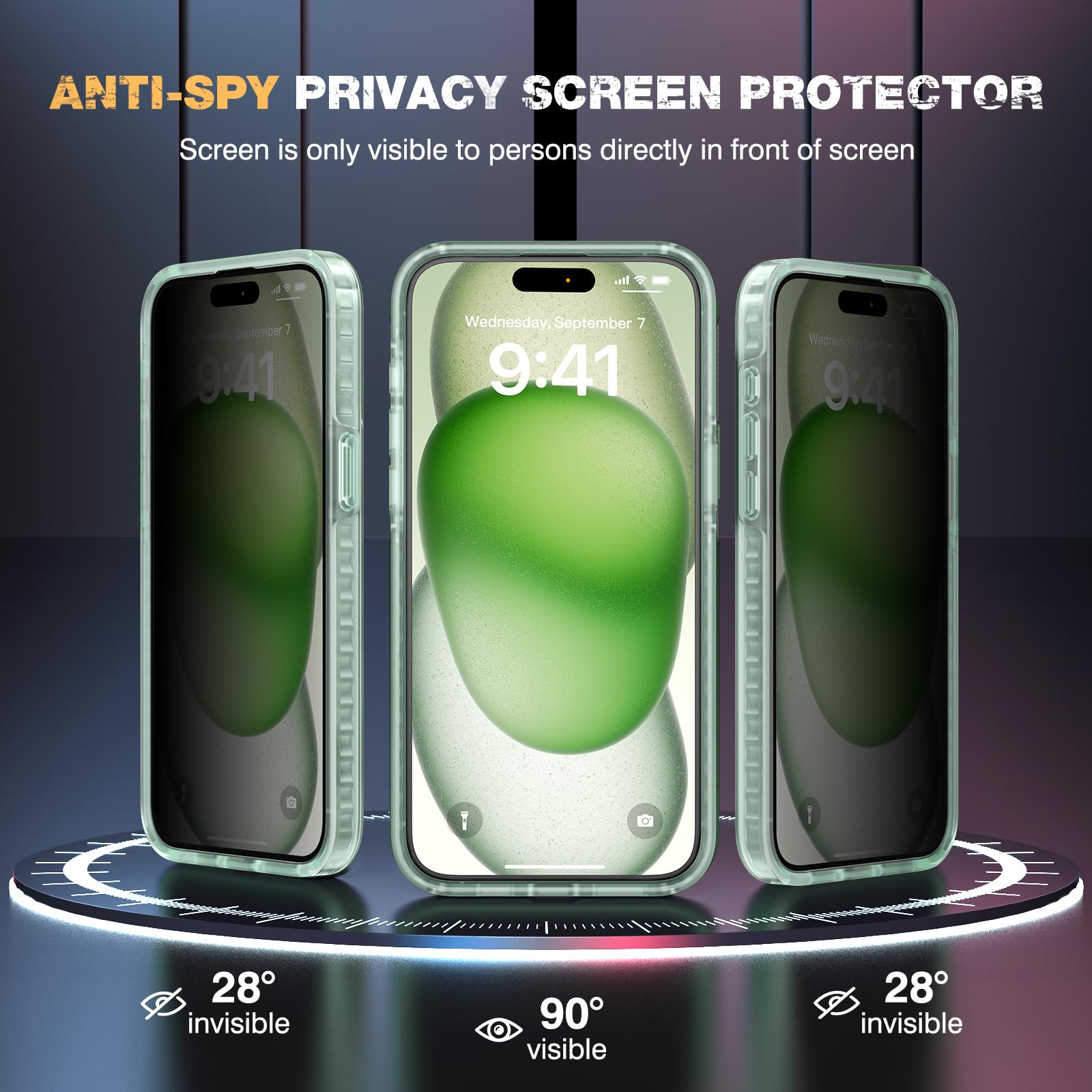 Diaclara Designed For Iphone 15 Case With Stand, [With Privacy Screen Protector] [Anti Spy] [Military Grade Drop Protection] Hea