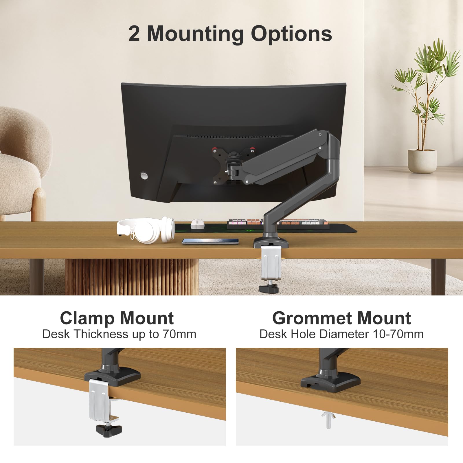 Pholiten Single Monitor Arm Fits 13 32 Inch,4.4 19.8Lbs Monitor, Fully Adjustable Gas Spring Monitor Arm, Computer Monitor Stand