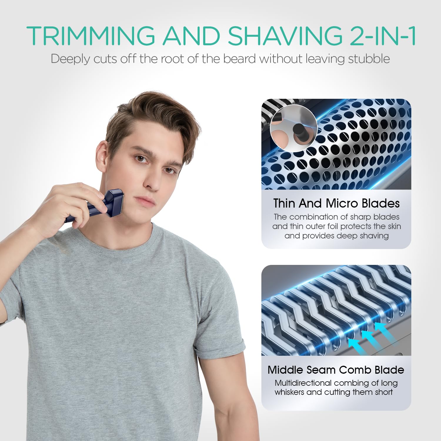 Voyor Foil Shaver Electric Razor For Men 3 In 1 Shavers For Men With Double Foil Wet & Dry Face Shaver Lightweight Handheld Smoo