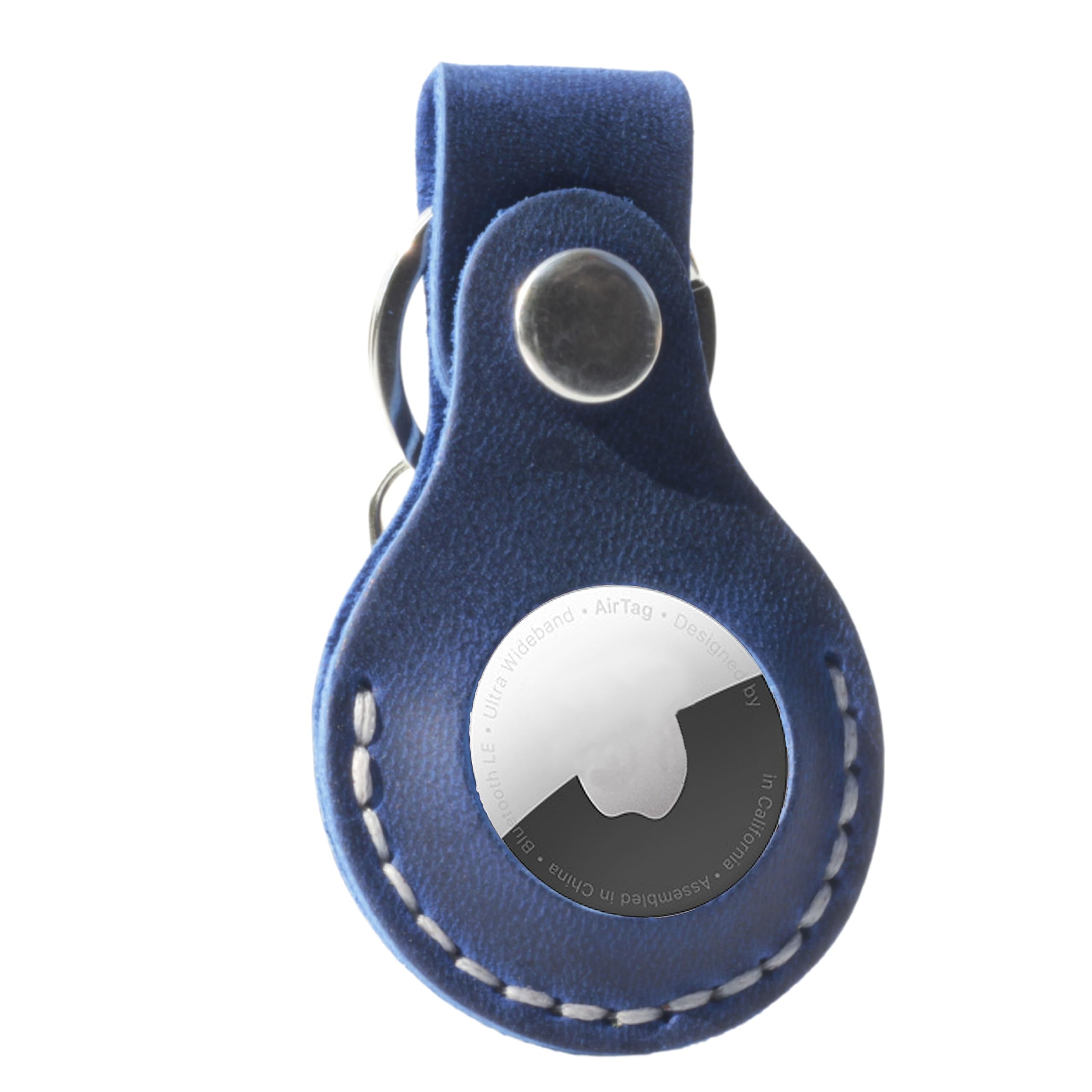 Toprank Leather Compatible With Apple Airtag Keychain Holder - Handmade Genuine Crazy Horse Leather Case (Blue)
