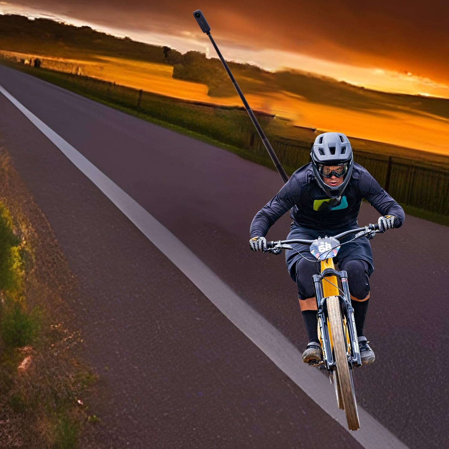 Hafoko Motorcycle Bike Handlebar Clamp Mount With 59'' Invisible Selfie Stick Compatible For Insta 360 X4 X3 X2 X One Rs R Go 3