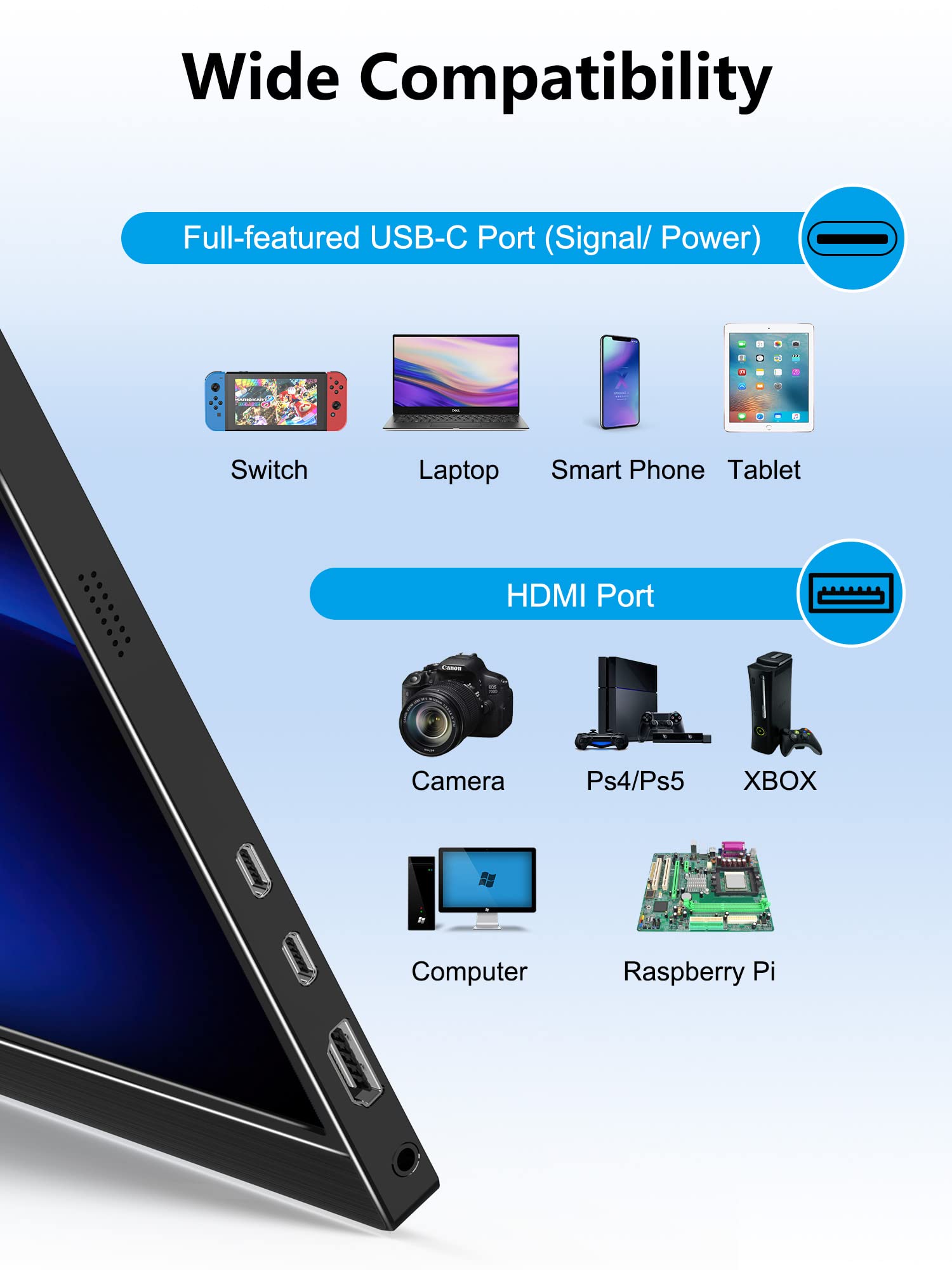 2.5K Portable Monitor, 17.3'' Qhd Ips Laptop Monitor, Dual Usb C Hdmi Second Computer Screen, Vesa Gaming Display With 2 Speaker