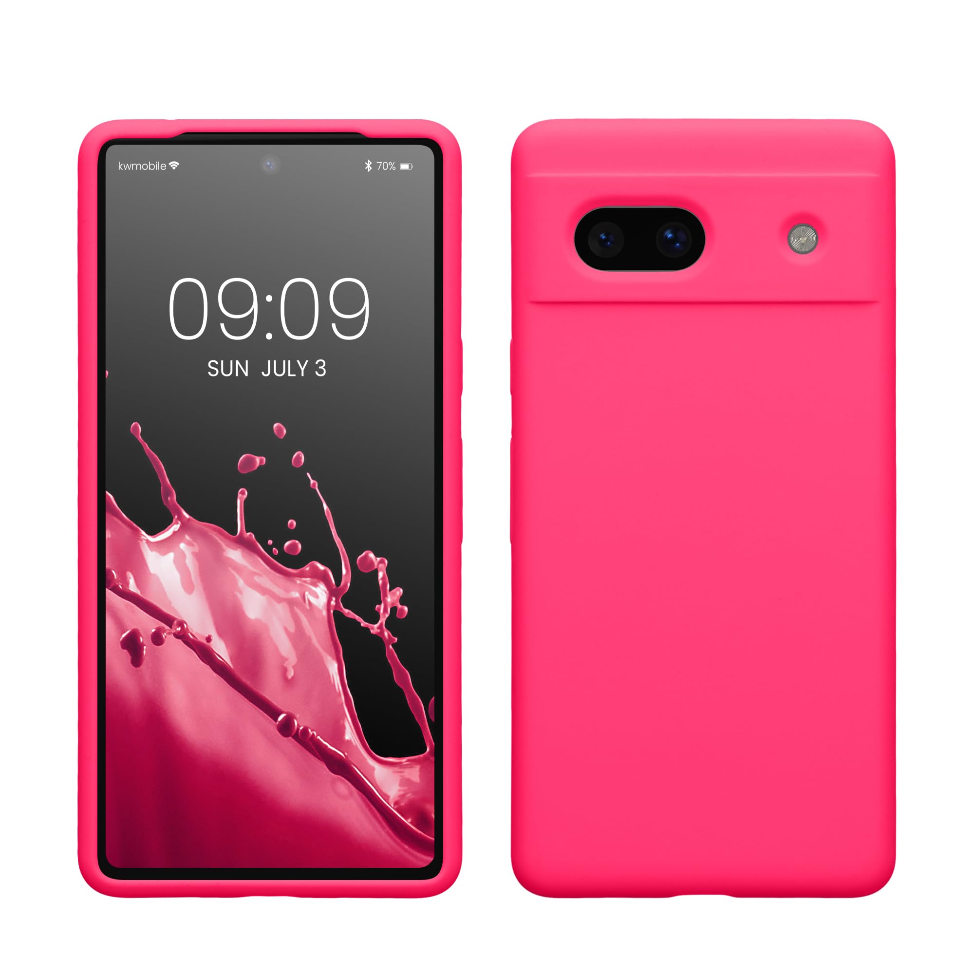 kwmobile Case Compatible with Google Pixel 7a Case - TPU Silicone Phone Cover with Soft Finish - Neon Pink