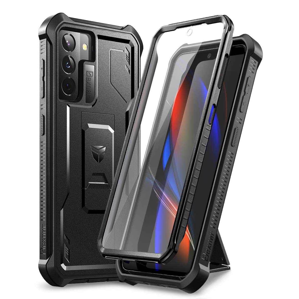 Dexnor For Samsung Galaxy S21 Case, [Built In Screen Protector And Kickstand] Heavy Duty Military Grade Protection Shockproof Pr