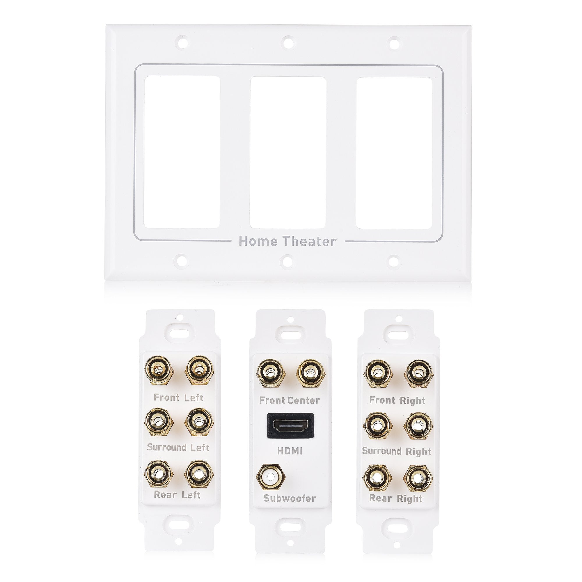 Cable Matters Triple Gang 7.1 Speaker Wall Plate With Hdmi (Home Theater Wall Plate, Banana Plug Wall Plate) In White