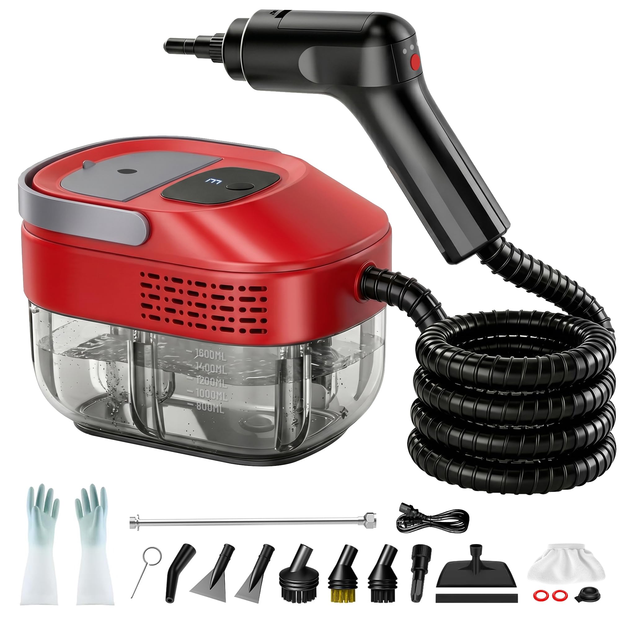 Kevorino Steam Cleaner, 54oz Steamer for Cleaning, 16Pcs Set for Home, Car
