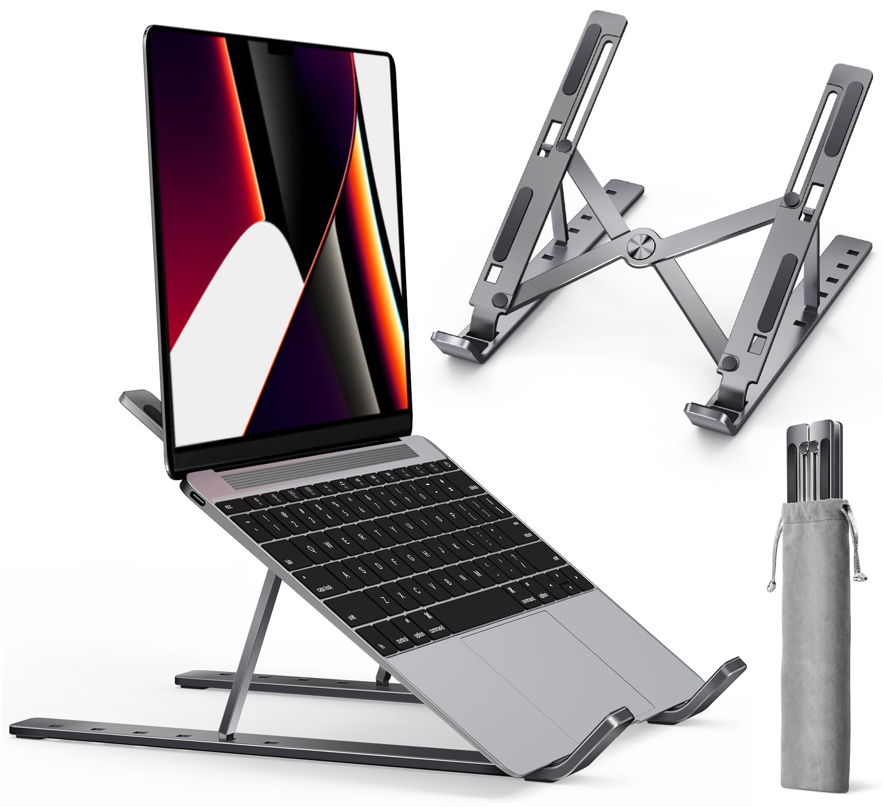Ivoler Laptop Stand, Laptop Holder Riser Computer Tablet Stand, 6 Angles Adjustable Aluminum Ergonomic Foldable Portable Desktop Holder Compatible With Macbook,Ipad, Hp, Dell, Lenovo 10 15.6� Gray