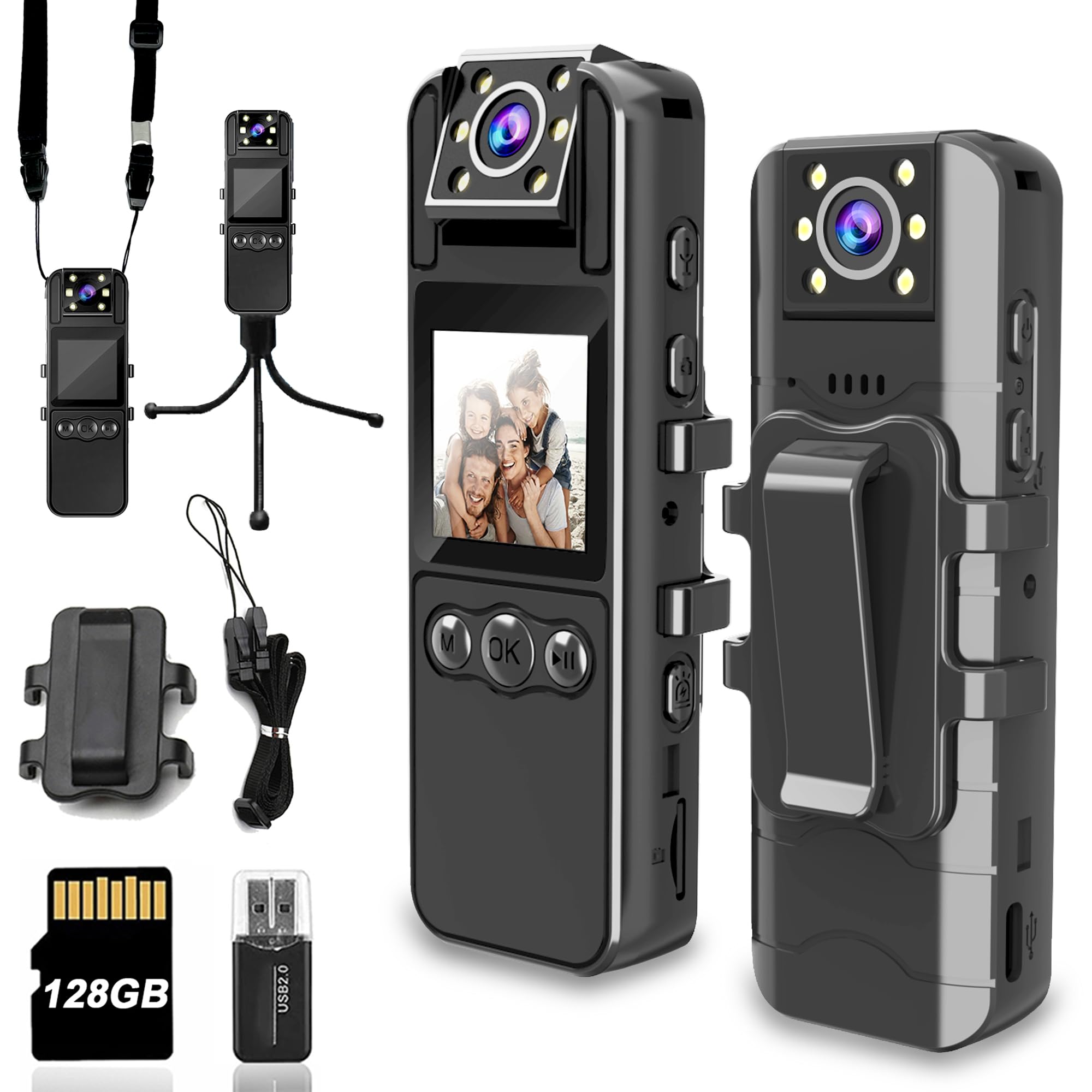 Body Camera With Audio And Video Recording, Hd 1080P Body Cam With 180� Rotating Lens, 6Hr Battery, Ir Cut Auto Night Vision, 128Gb Body Worn Camcorder, For Personal Civilians, Police Law Enforcement