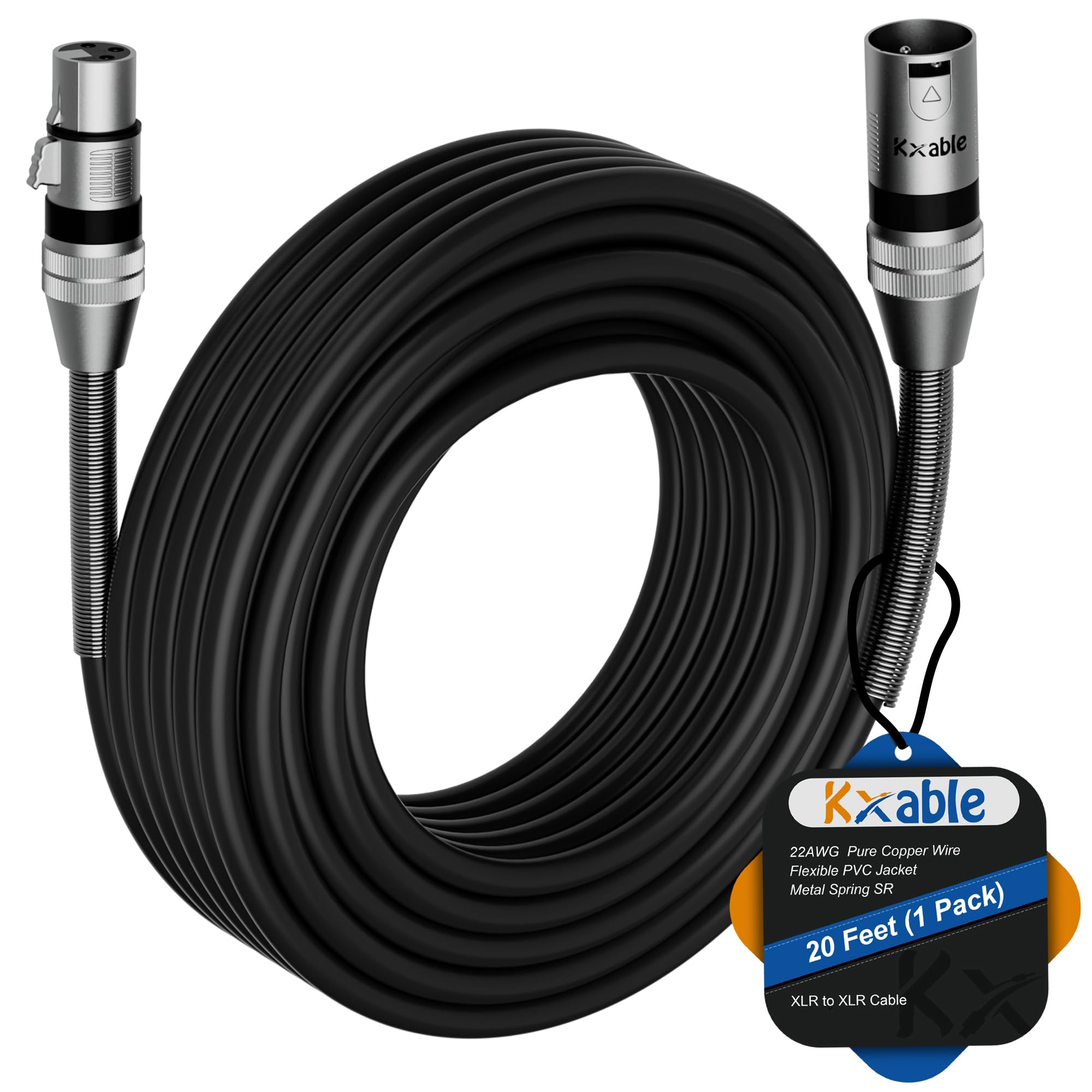 Xlr To Xlr Cable 20 Feet, Premium Xlr Microphone Cable, Long Heavy Duty 22Awg Ofc Xlr Male To Female Cord, 3 Pin Shielded Mic Sp