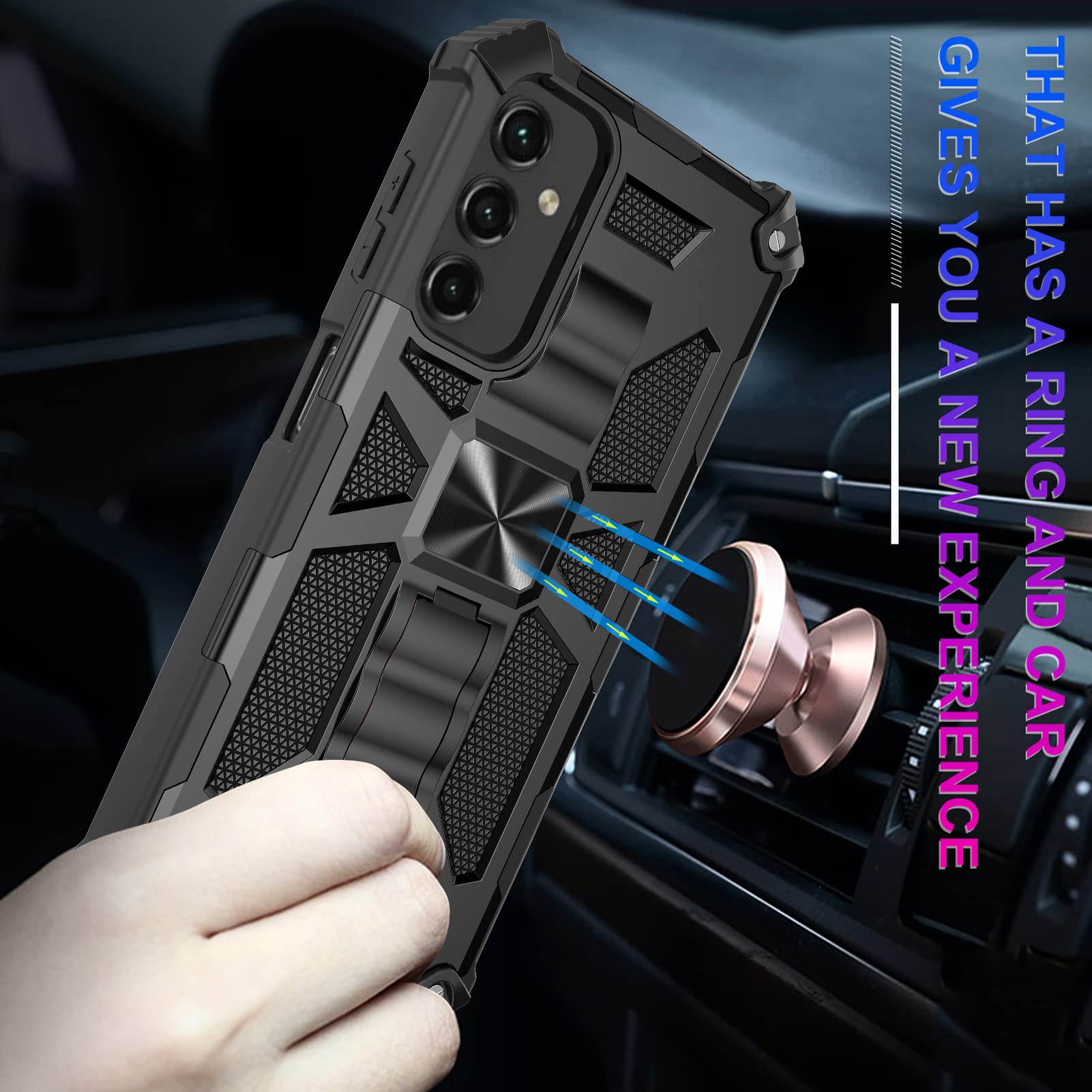 Phone Case For Galaxy-A15-5G Case W/Tempered Glass Screen Protector(Full Coverage) [Full-Body][15Ft Mil-Grade][Built-In Kickstan