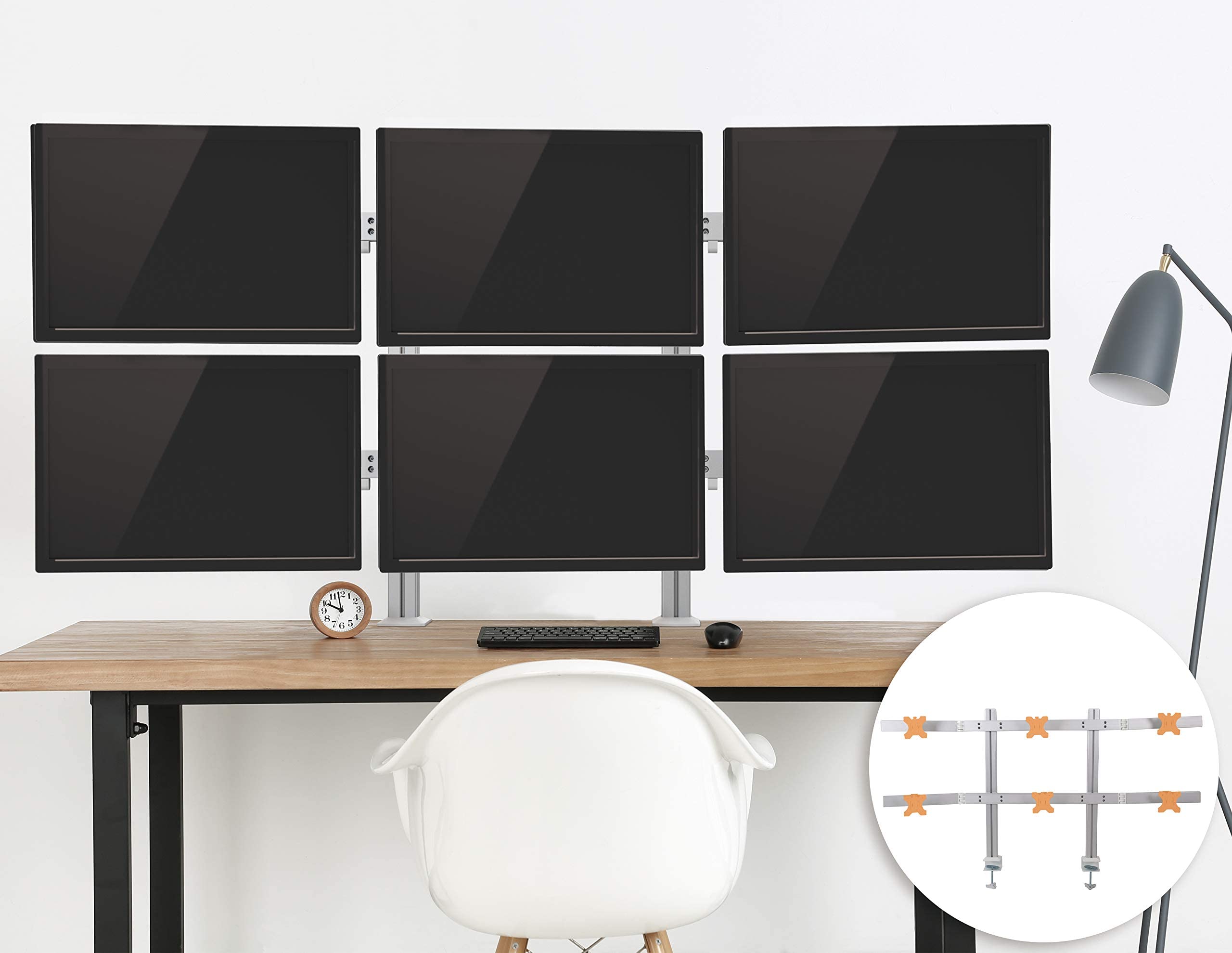 Stand Steady 6 Monitor Mount Desk Setup   Heavy Duty Height Adjustable Monitor Stand, Swivel Arm With Clamp On Base, 6 Screen Ve