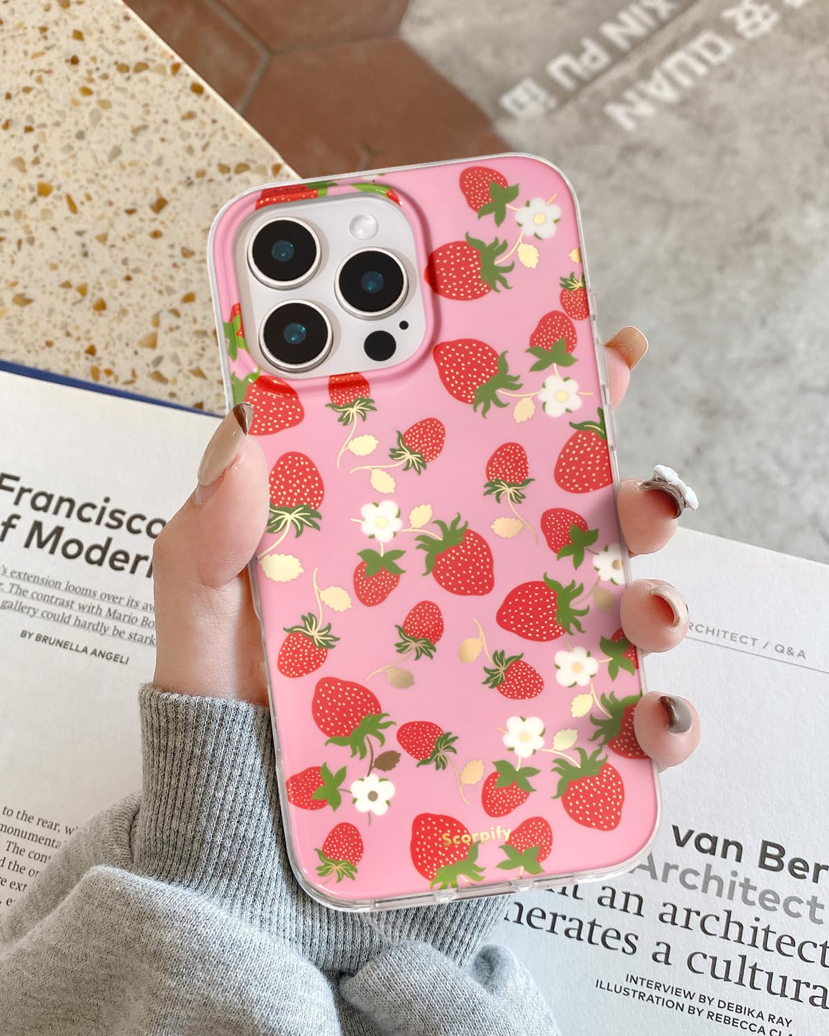 Scorpify For Iphone 16 Pro Max Case [Compatible With Magsafe] With Strawberry Party Fruit Design, Cute Floral Magnetic Phone Cov