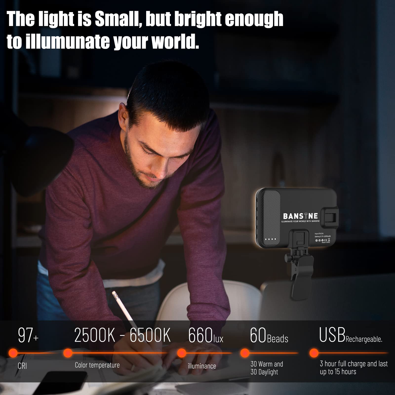 Selfie Light   Bansine Usb Rechargeable Led Phone Light   Portable Photo Light With 97+ Cri, Up To 6500K Color Temperature Phone