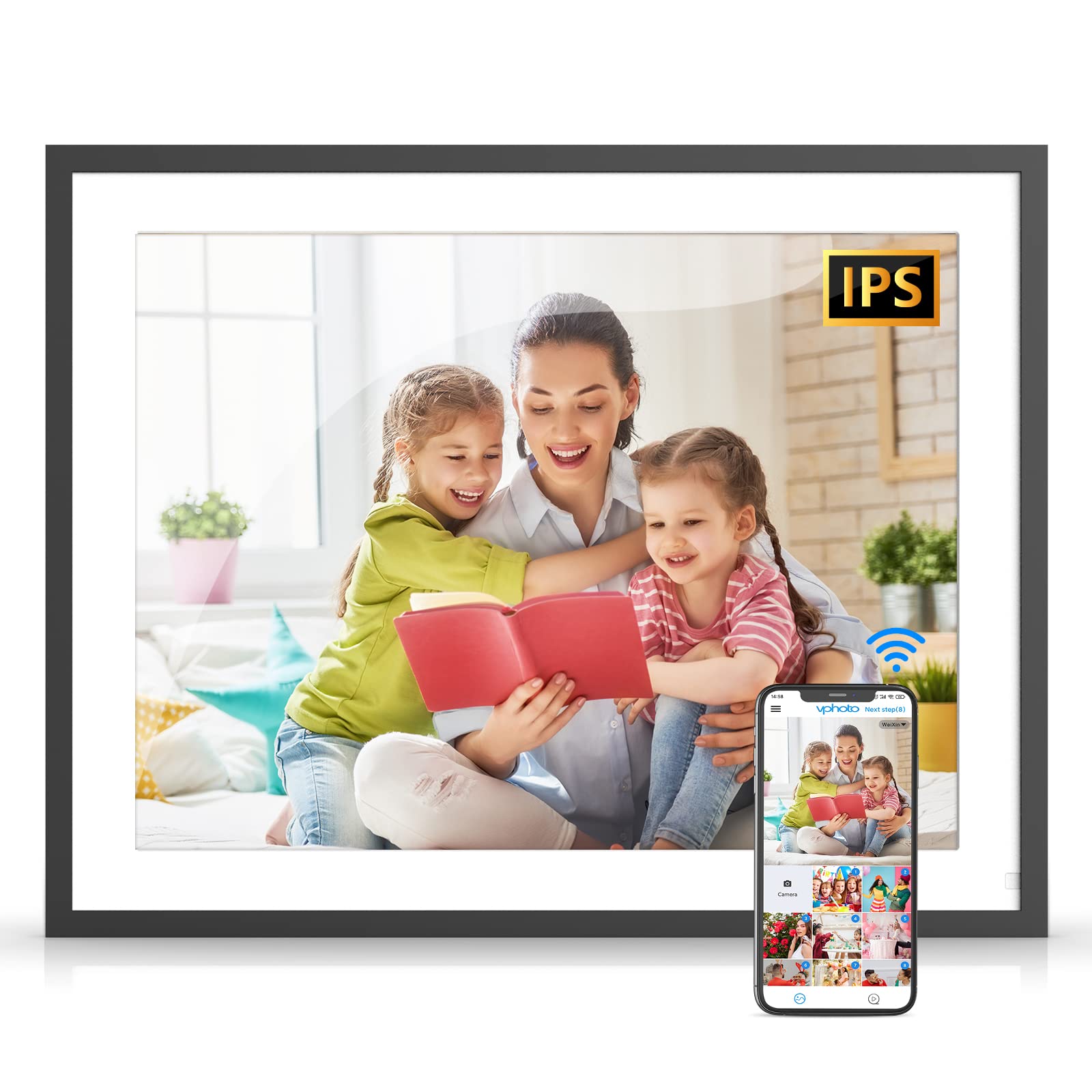 Large Digital Photo Frame 32Gb Electronic Photo Frame   17 Inch Dual Wifi Cloud Frame, Fhd Touch Screen, Full Function, Auto Rot