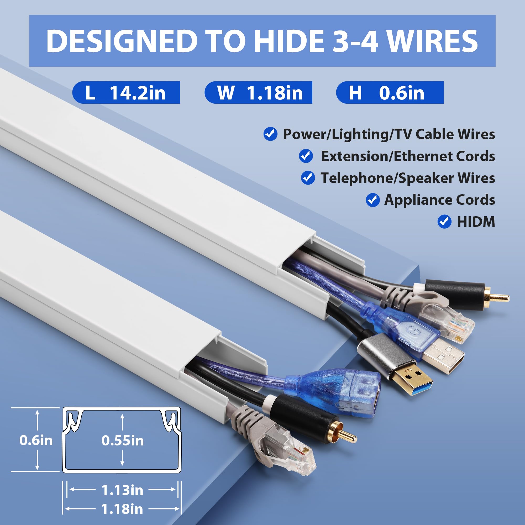 142In Wall Cable Hider Kit, Yclyc Cord Hider Wall Cord Cover For 3 4 Cords, Wire Hiders For Tv On Wall, White Wall Cable Managem