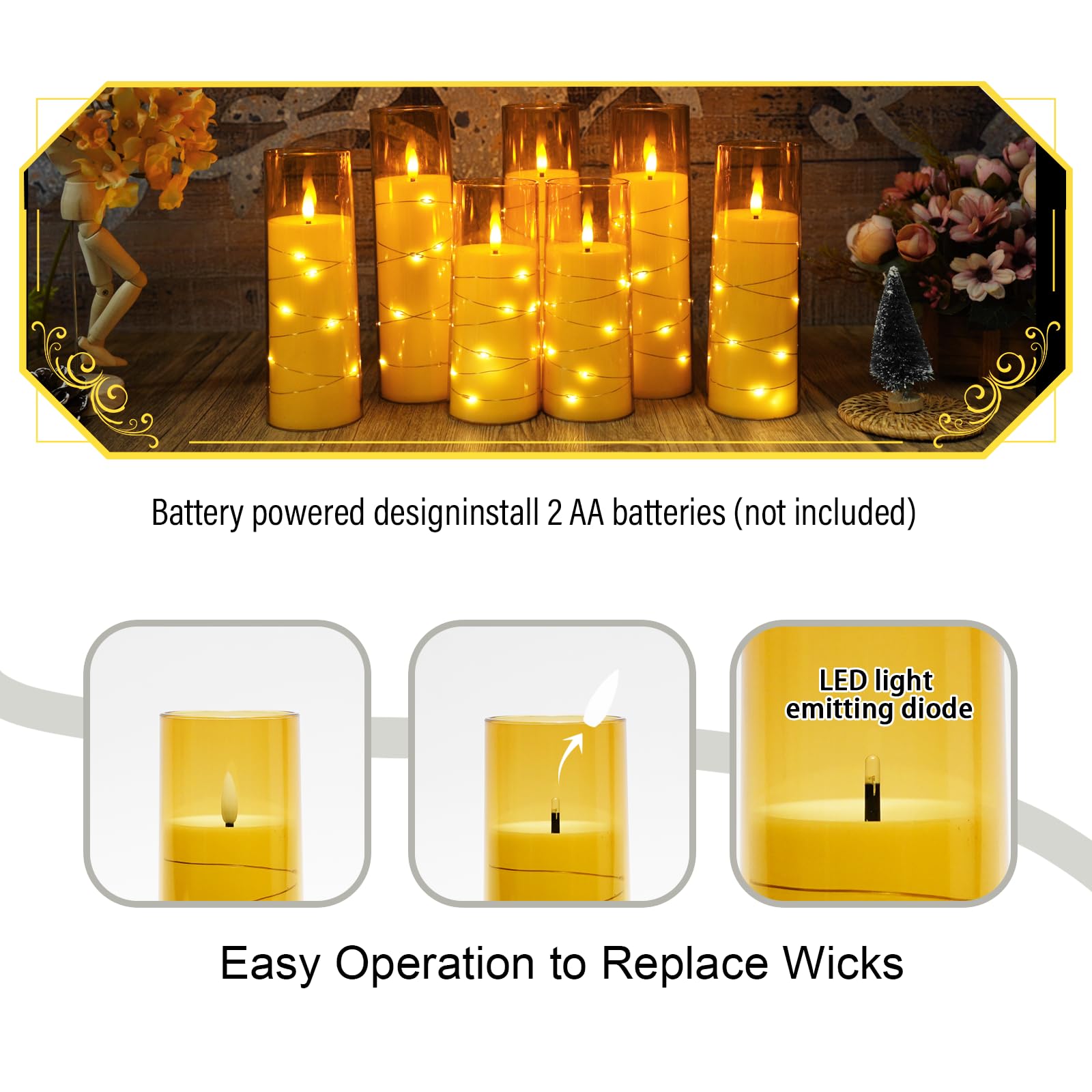 Eebuss Flameless Candles With Embedded Star String, Battery Operated Led Pillar Candles With Timer And Remote Control,Home Decor