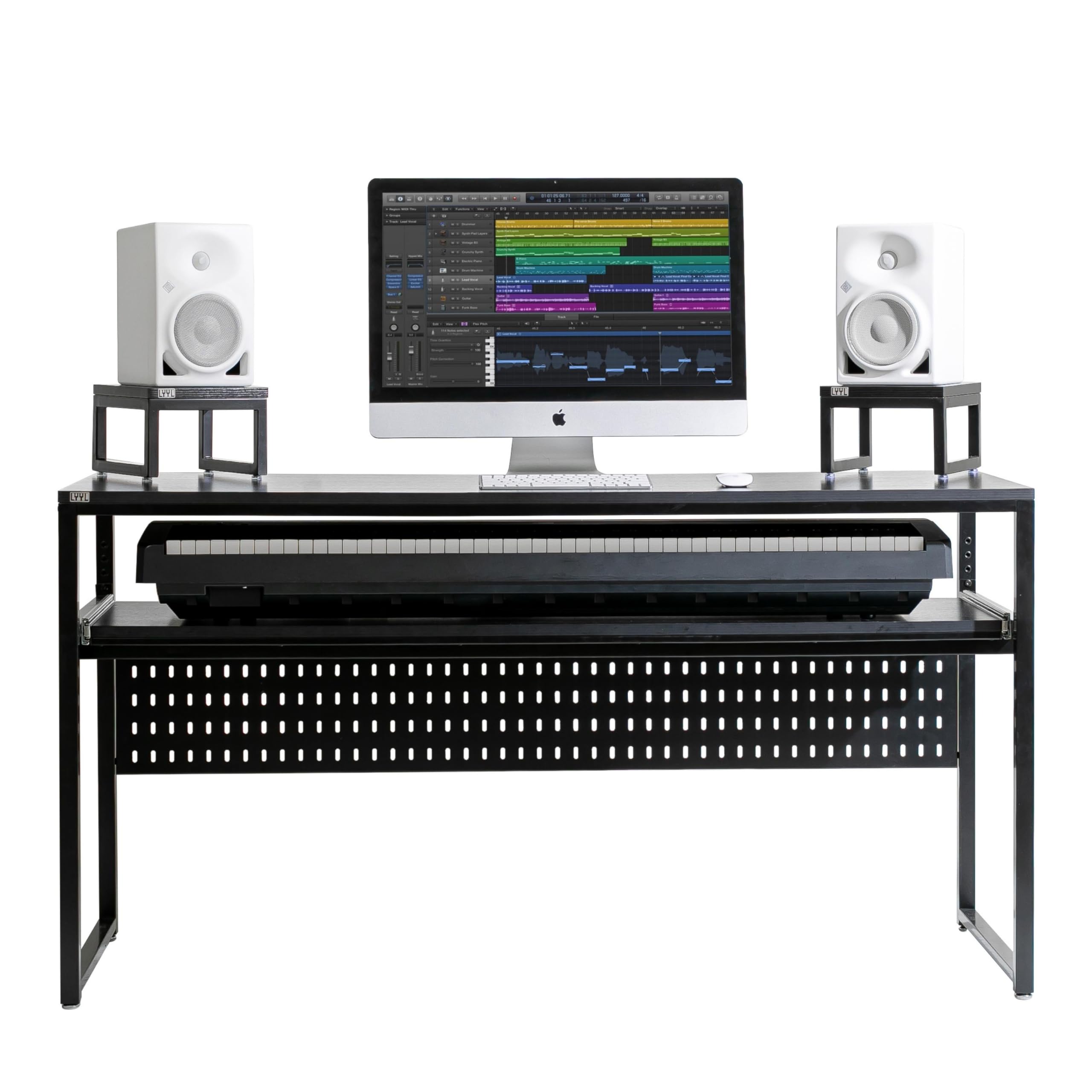 Lyyl Music Studio Desk With Keyboard Tray, For Full 88 Keys And 61 Keys (Music Producer Desk) (88 Keys, Black)(Cable Tray & Spea