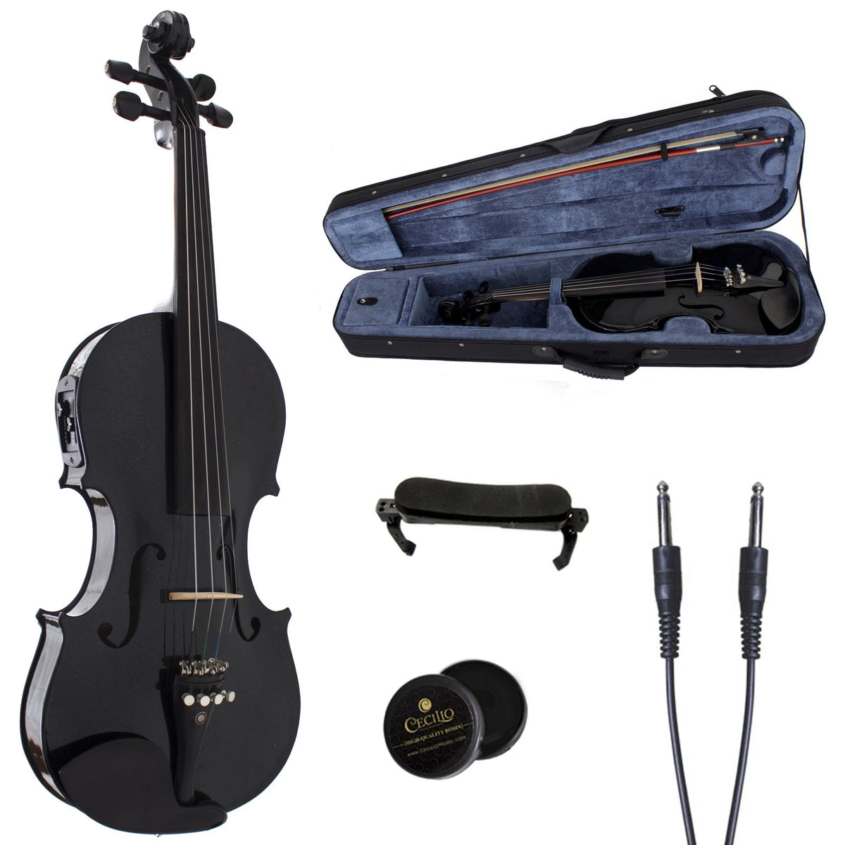 Cecilio 4/4 Cvnae Black+Sr Ebony Fitted Acoustic/Electric Violin In Metallic Black