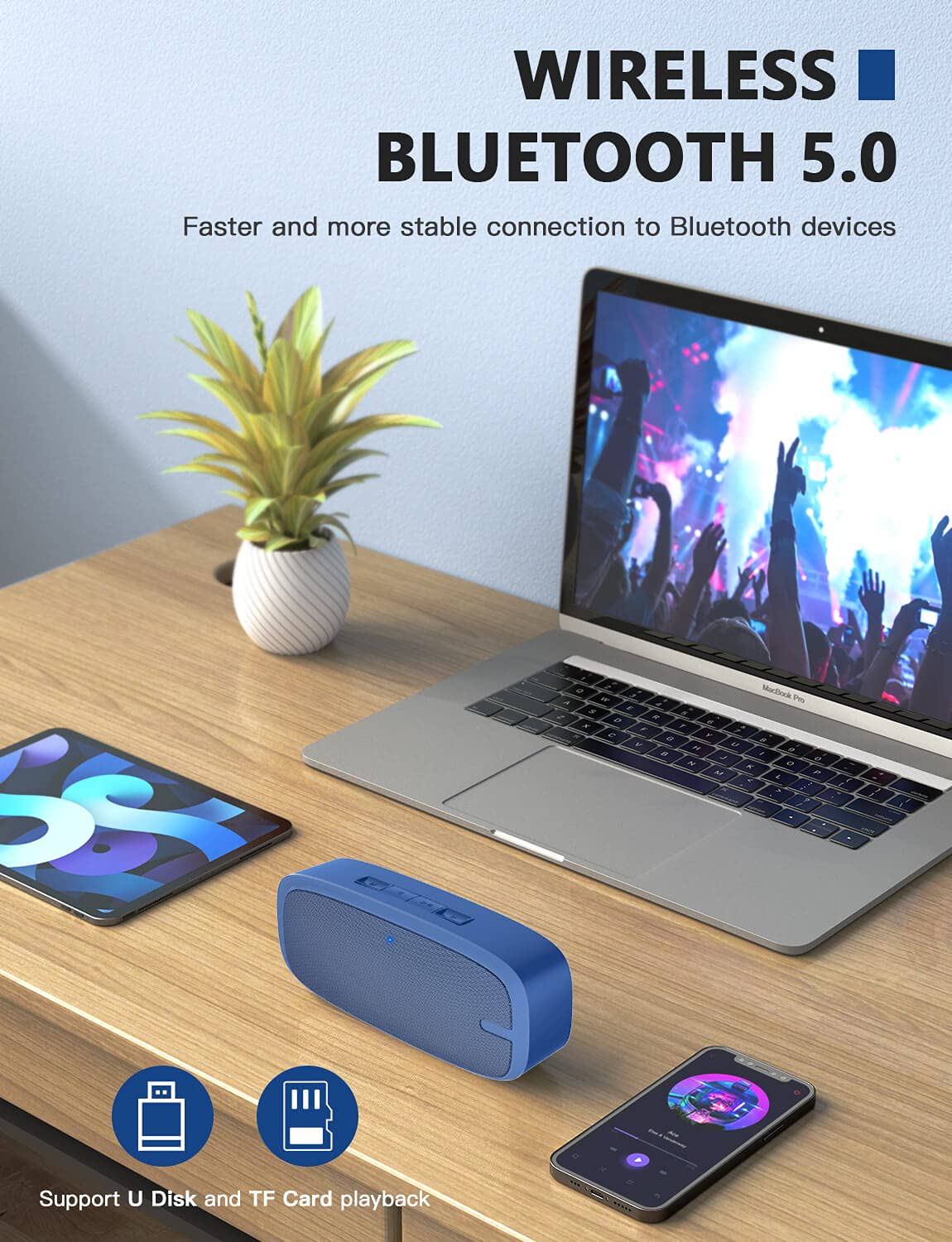 Lenrue Bluetooth Speaker, Wireless Portable Speaker With Loud Stereo Sound, Rich Bass, 12 Hour Playtime, Built In Mic. Perfect For Iphone, Samsung And More (Blue)