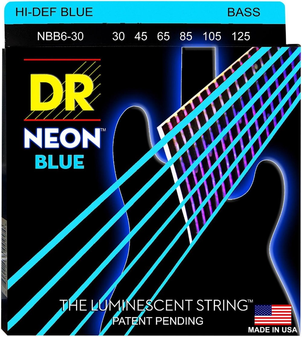 Dr Strings Nbb630 25 130 Medium Set Handmade Neon Hi Def Blue Coated 6 String Bass Strings