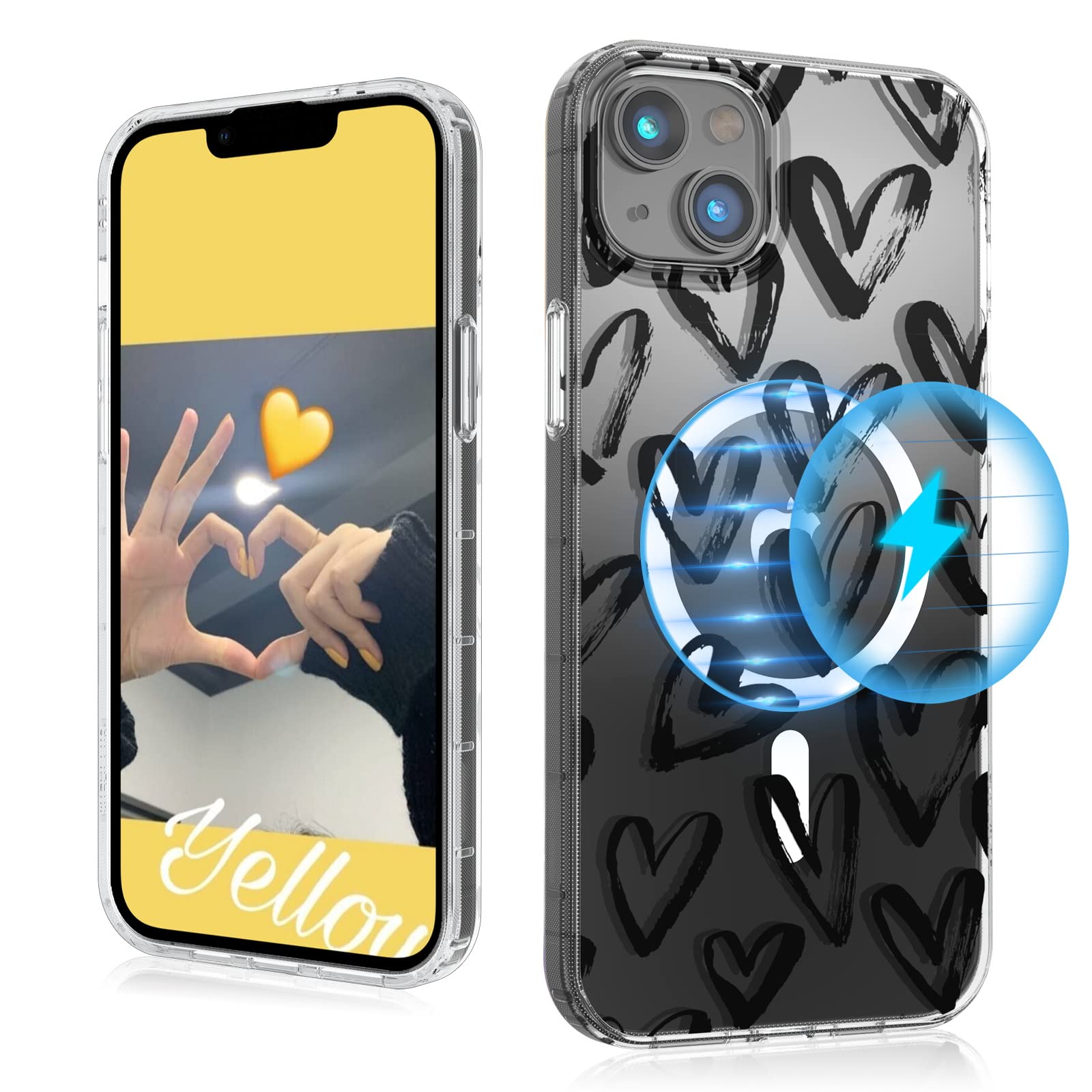 Mybat Pro Magnetic Slim Clear Case For Iphone 14 Plus Case 6.7 Inch, Compatible With Magsafe, Cute Crystal Mood Series Military