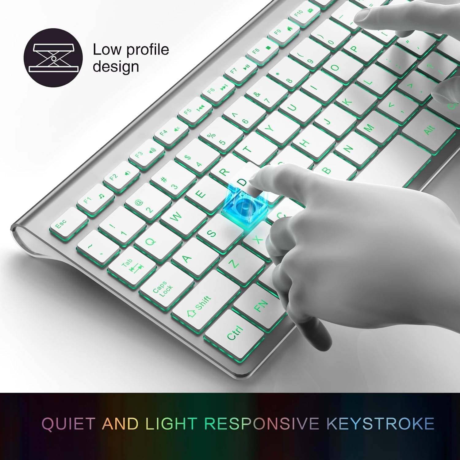 J Joyaccess Wireless Keyboard And Mouse Combo With 7 Backlit Options,Quiet Light Up Keys,Type C Rechargeable,Sleep Mode 2.4G Sli