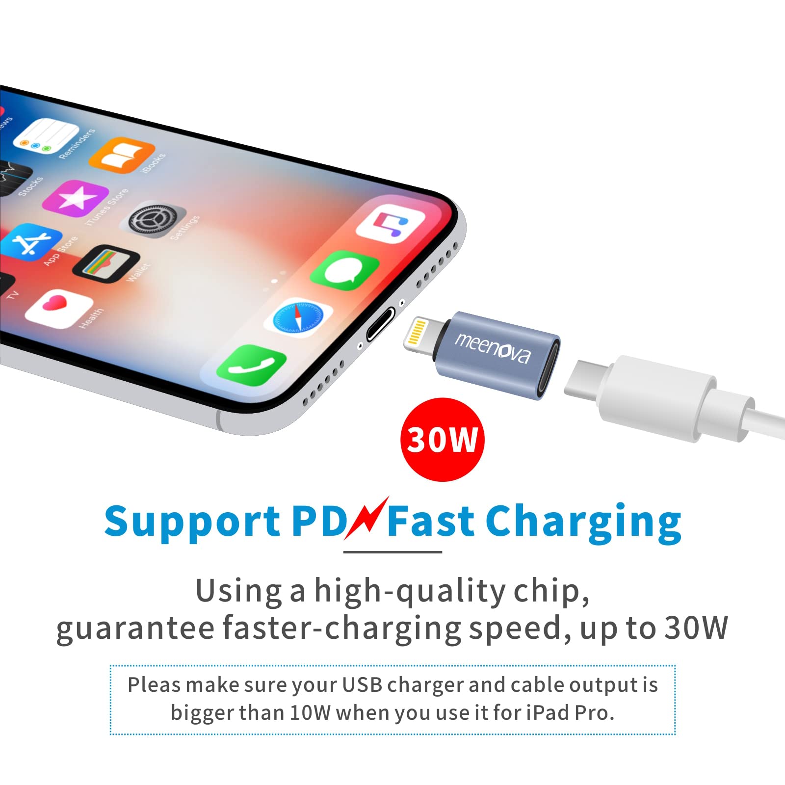 Meenova USB-C to Lightning Adapter 2 Pack - Aluminum, Blue, Compatible with iPhone 14/13/12 Pro Max, Includes Silicone Sleeves & Cable Straps