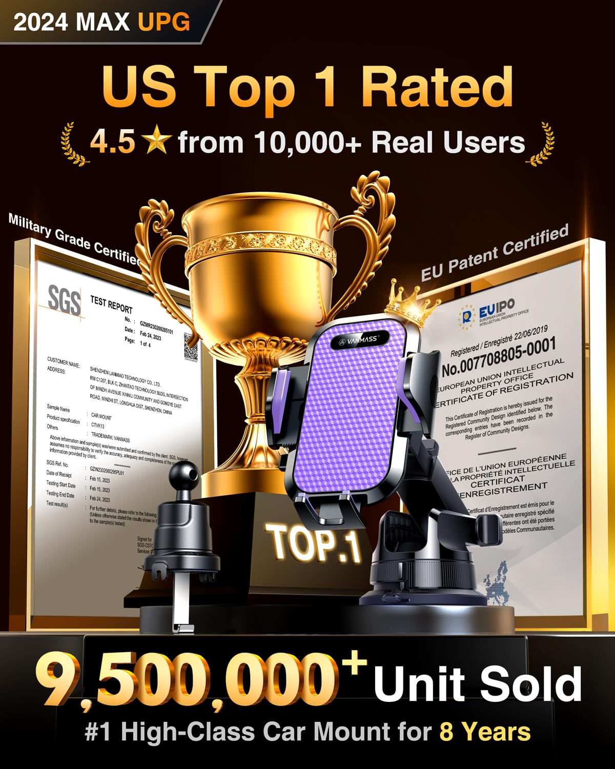 Vanmass [True Military Grade] Car Phone Holder [2024 Best Suction & Clip] Cell Phone Mount For Dashboard Windshield Vent Truck C