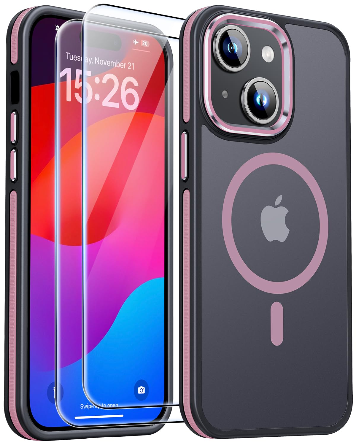 Jame For Iphone 15 Case, Iphone 15 Phone Case With 2 Glass Screen Protectors, [Compatible With Magsafe], [Military Grade Protect